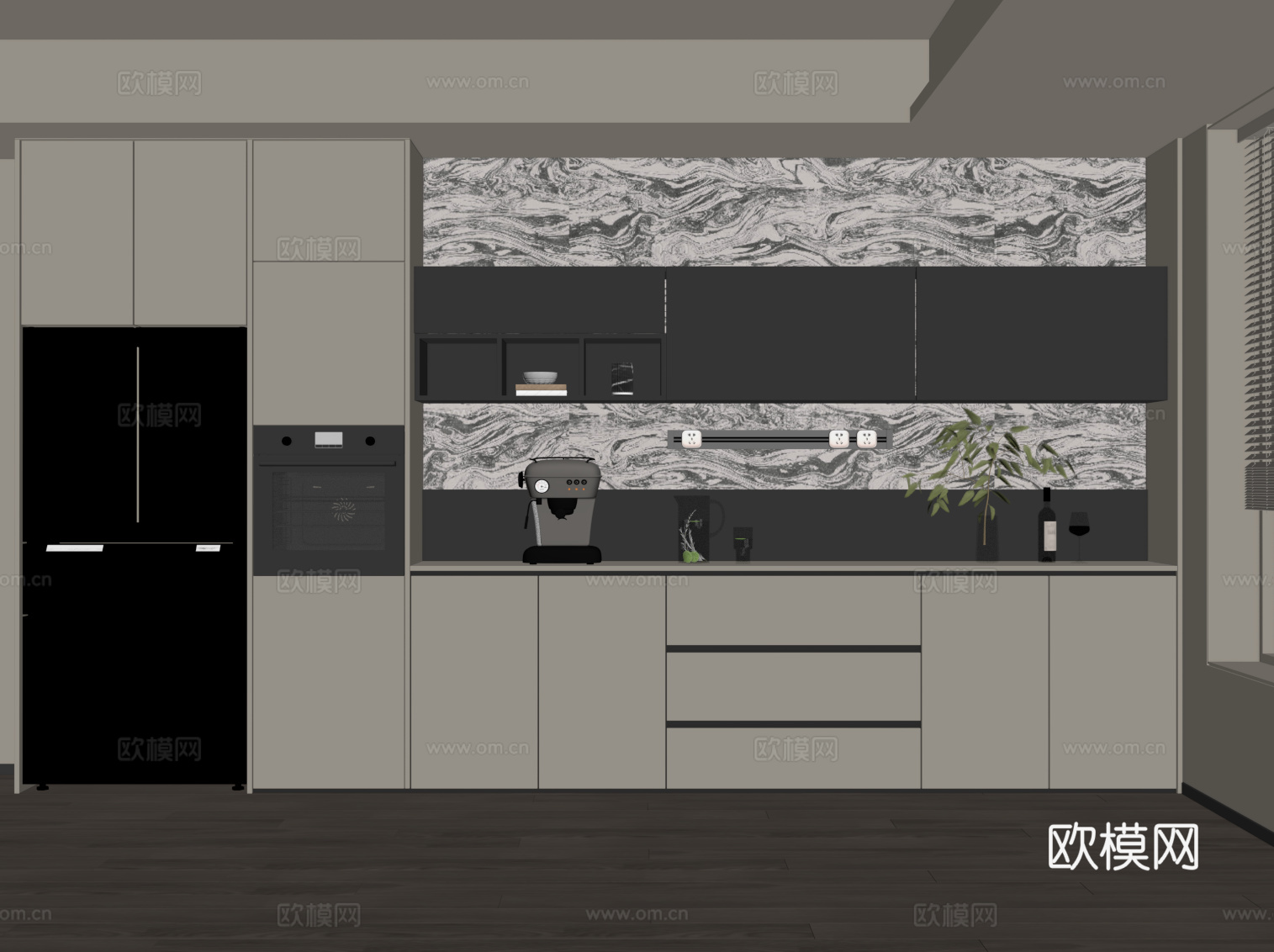 现代餐边柜 橱柜su模型