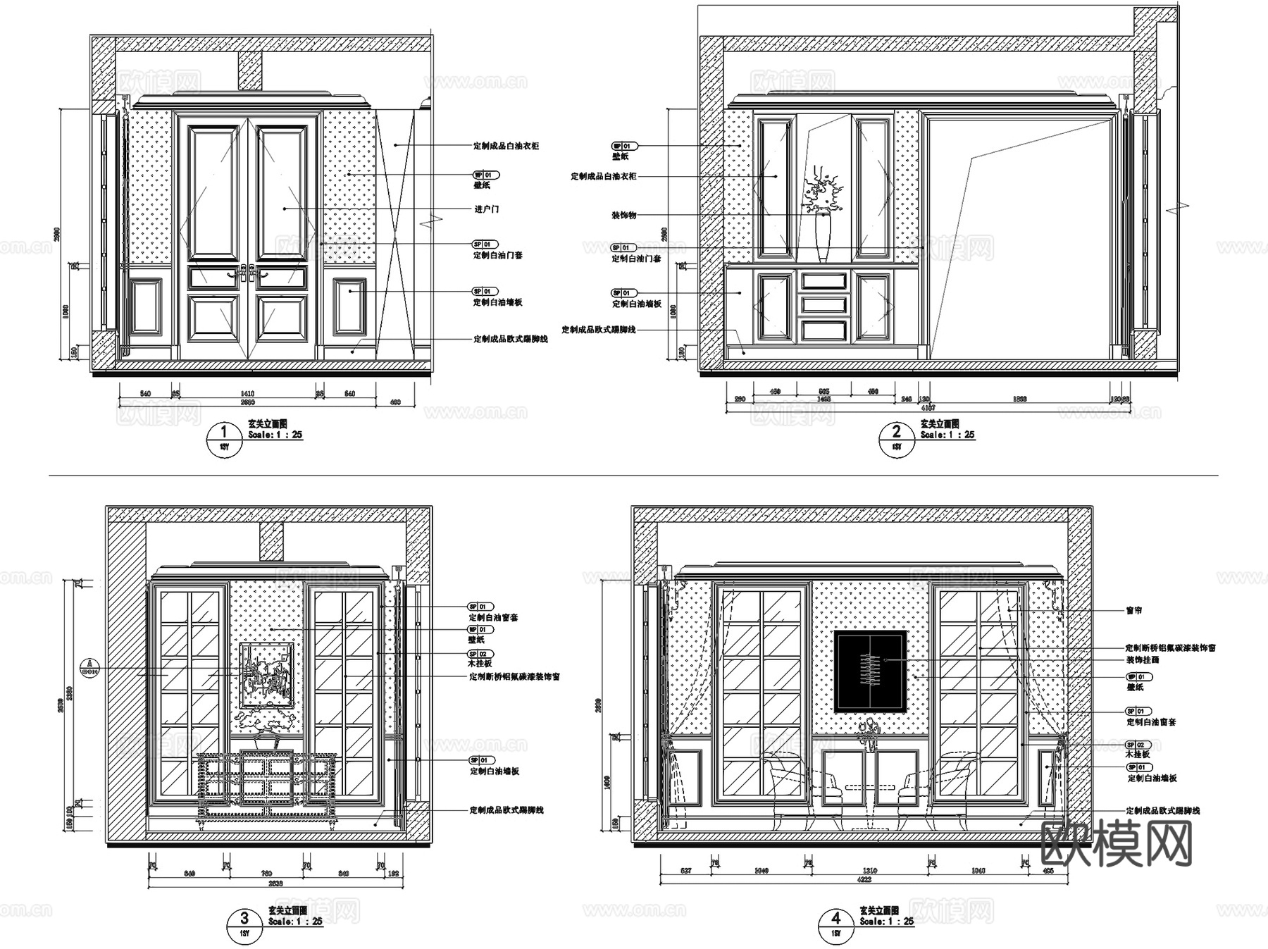 盘锦美的城三层小别墅样板间室内家装CAD施工图cad施工图