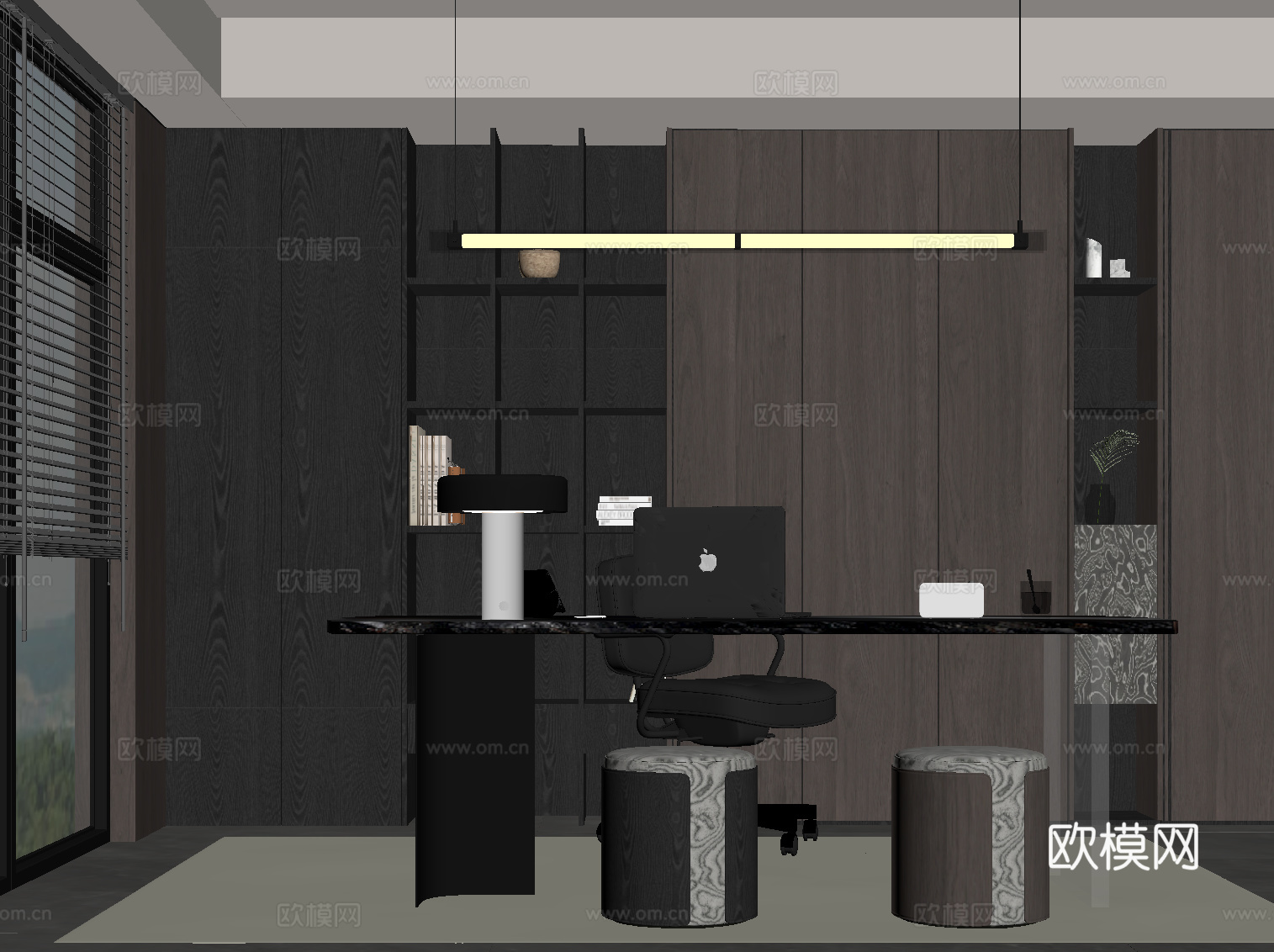 现代书房 书桌椅 书柜su模型