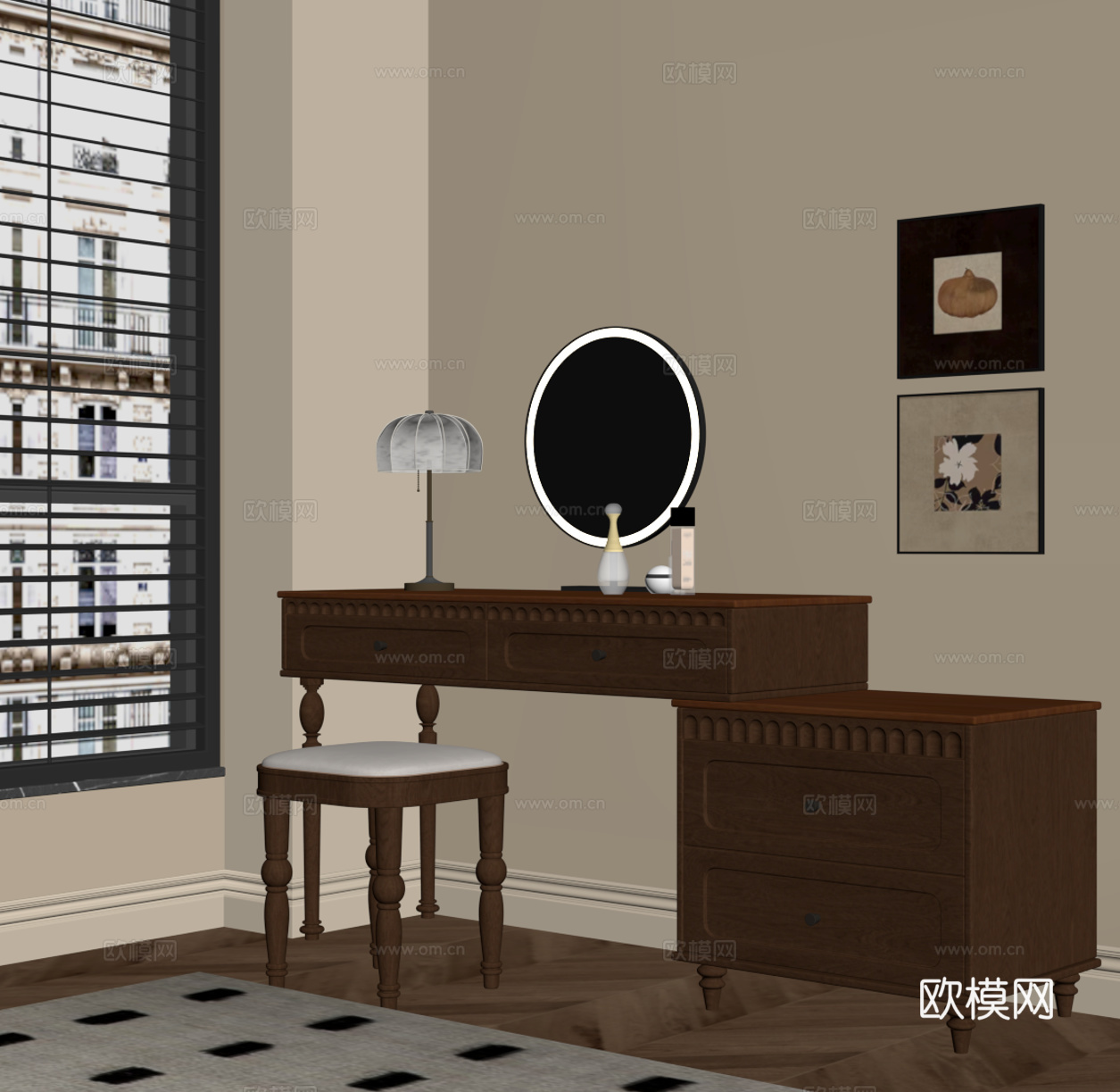 法式梳妆台 中古风梳妆台su模型