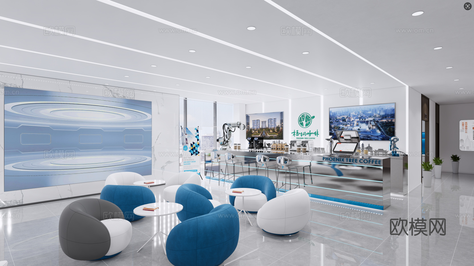 现代政务大厅 服务大厅 办事大厅 休闲接待 接待台 休闲区su模型