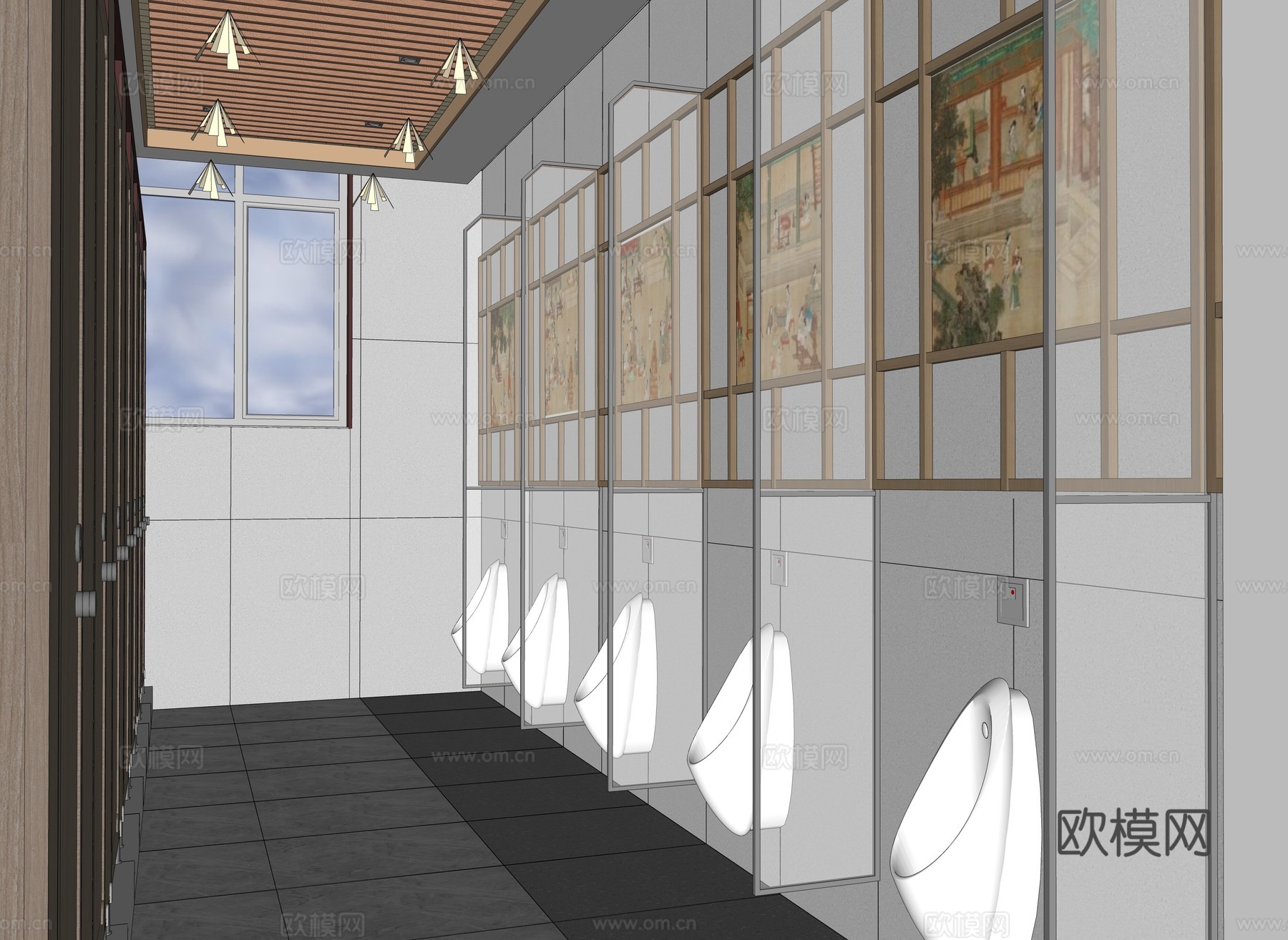 新中式复古公共卫生间_新中式卫生间_商场卫生间_景区卫生间_su模型
