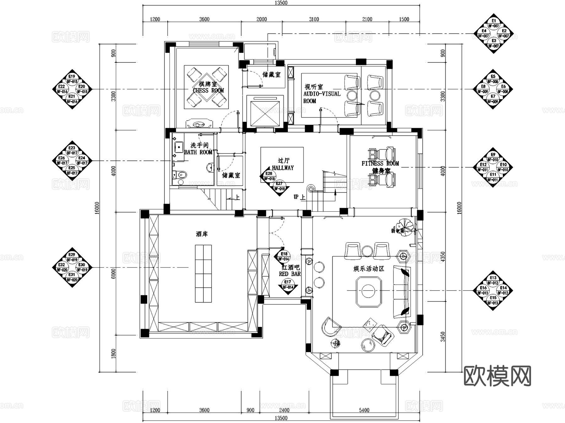 南通博园岚郡A2户型三层别墅室内家装CAD施工图整套cad施工图