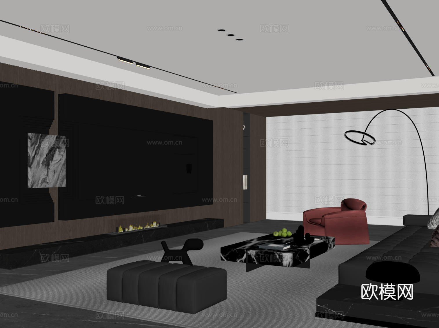 现代客厅 电视背景墙su模型
