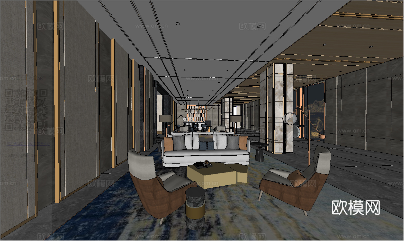 现代轻奢会所su模型