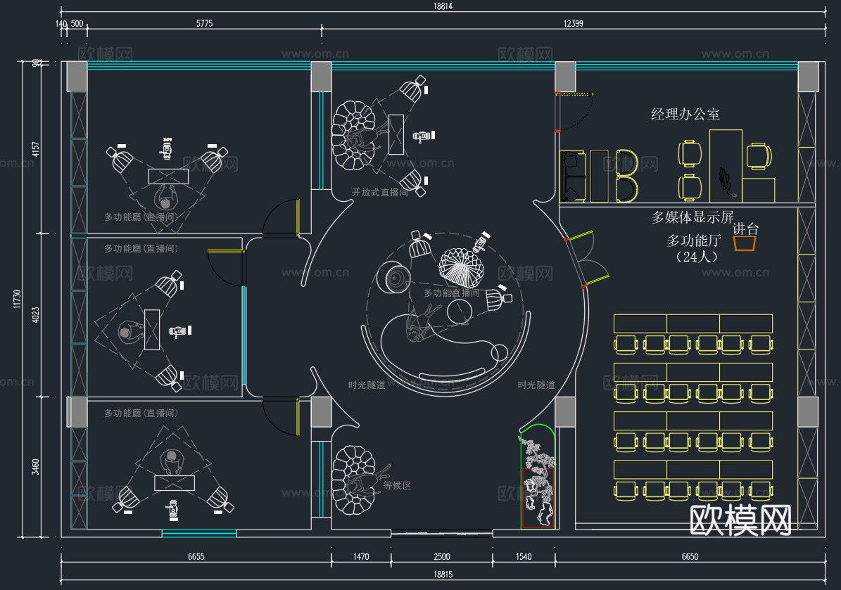 直播间平面布局图cad施工图