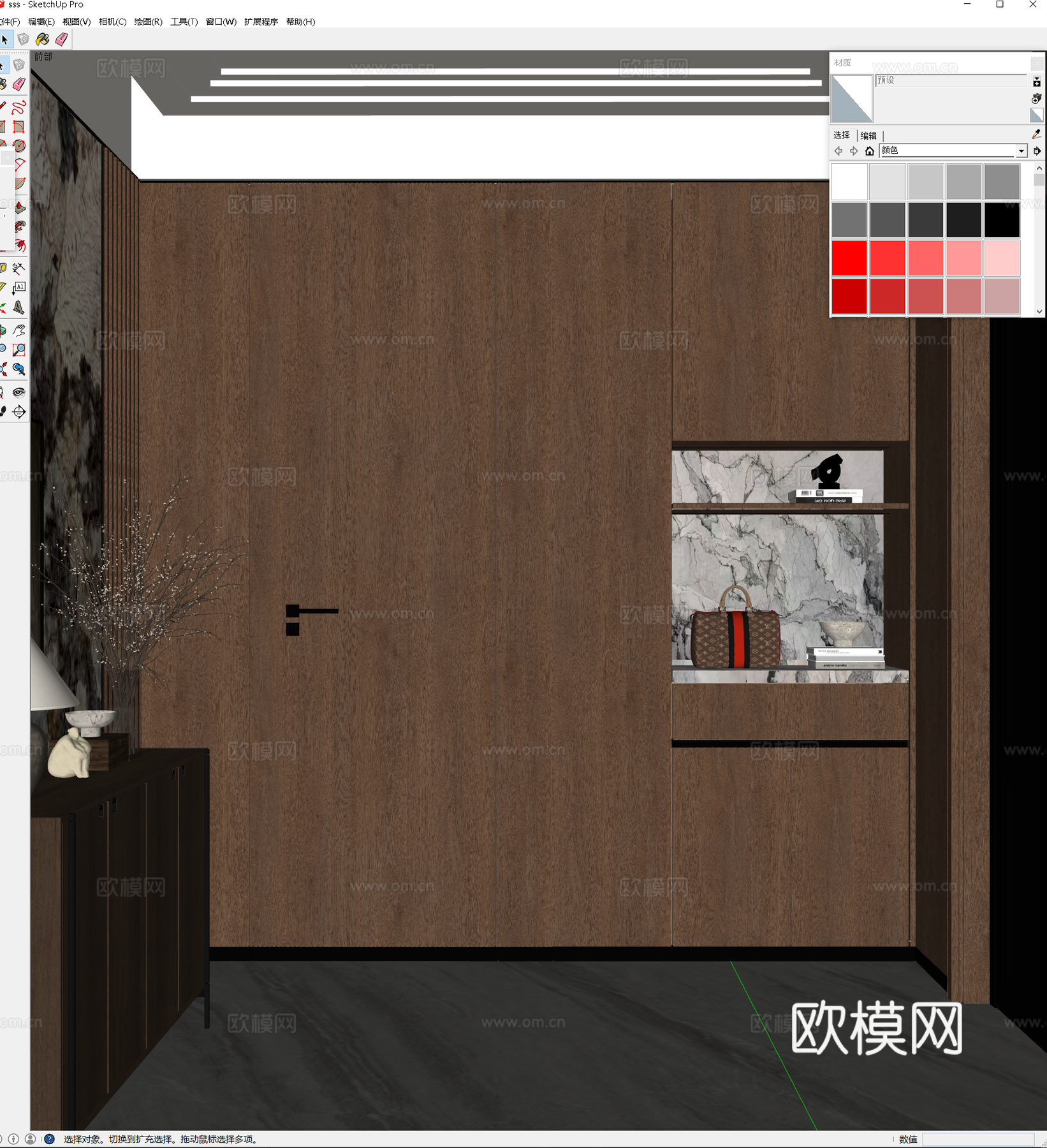 现代意式入户门厅 老钱风玄关鞋柜 现代别墅门厅端景 意式木纹su模型