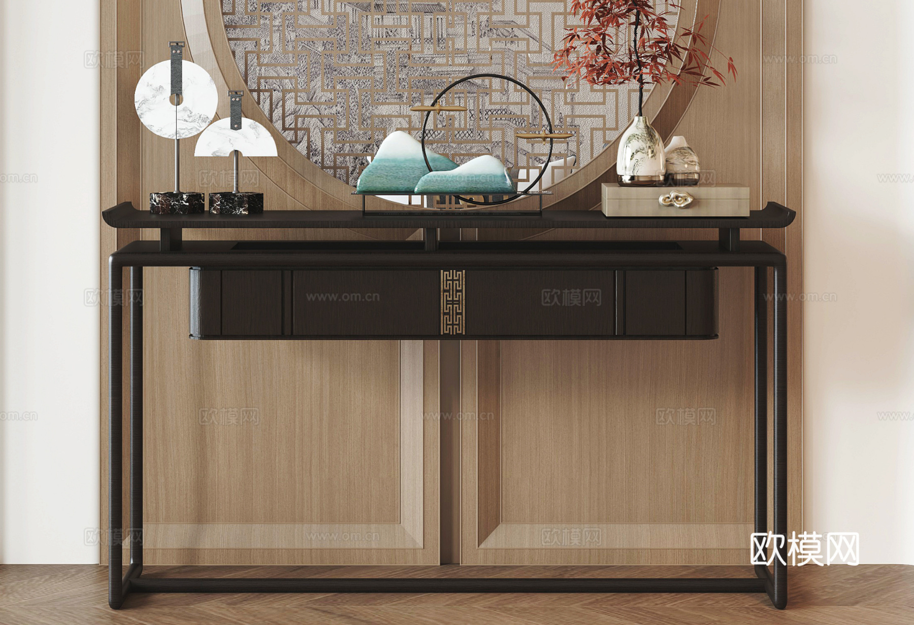 新中式玄关台端景台3d模型下载