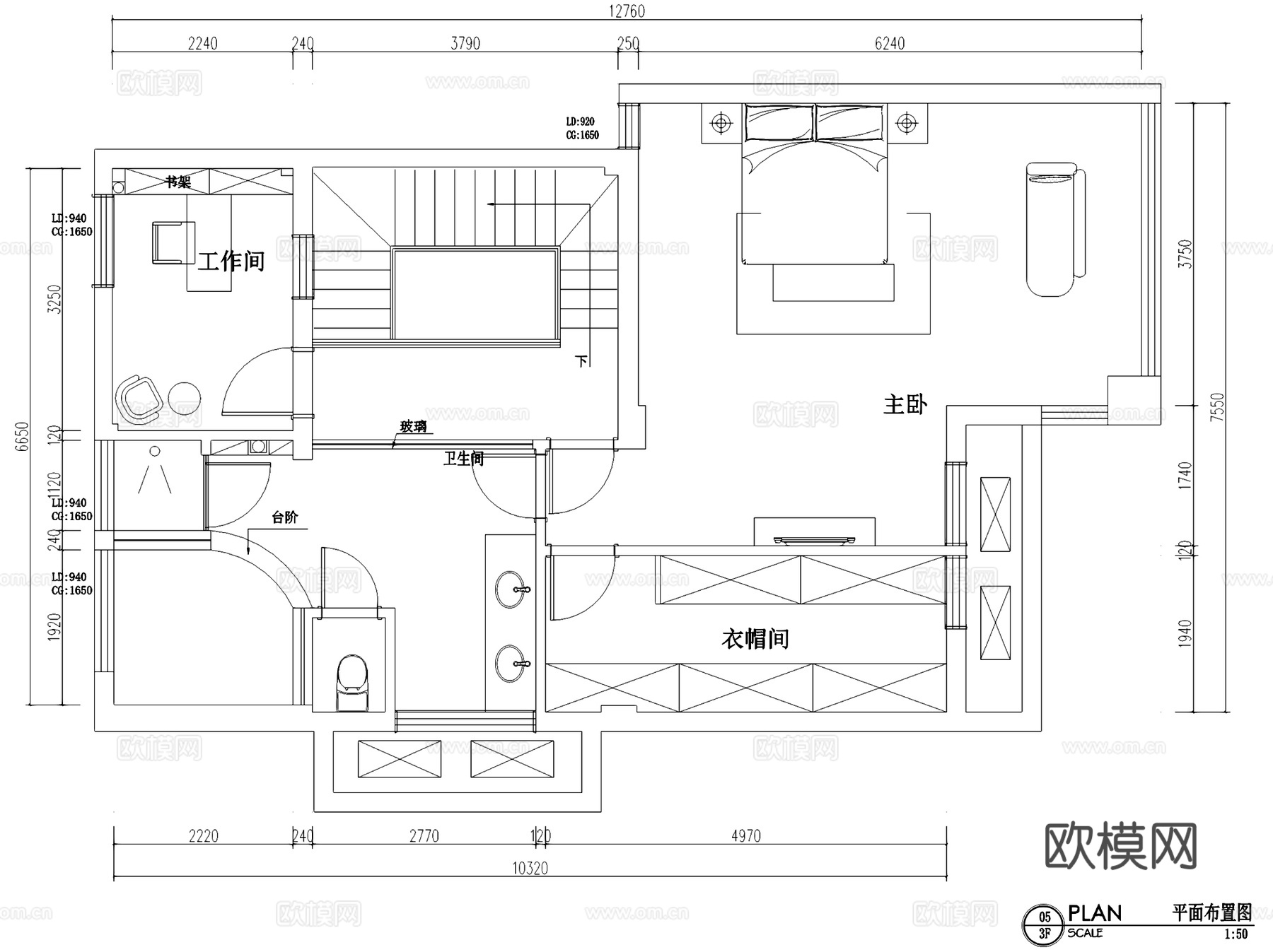 瑞景国际21#102美式三层别墅室内家装CAD施工图cad施工图