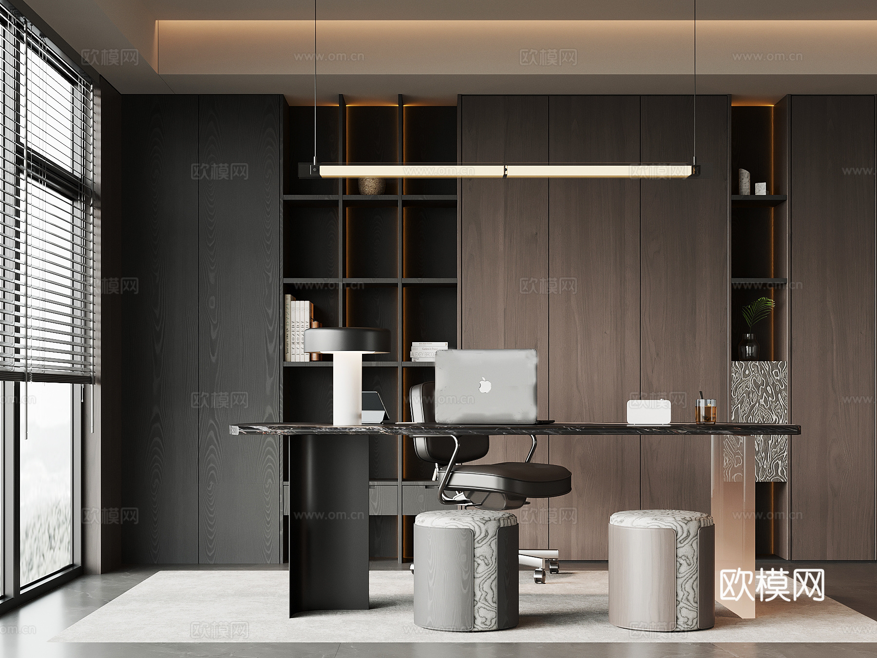 现代书房 书桌椅 书柜su模型