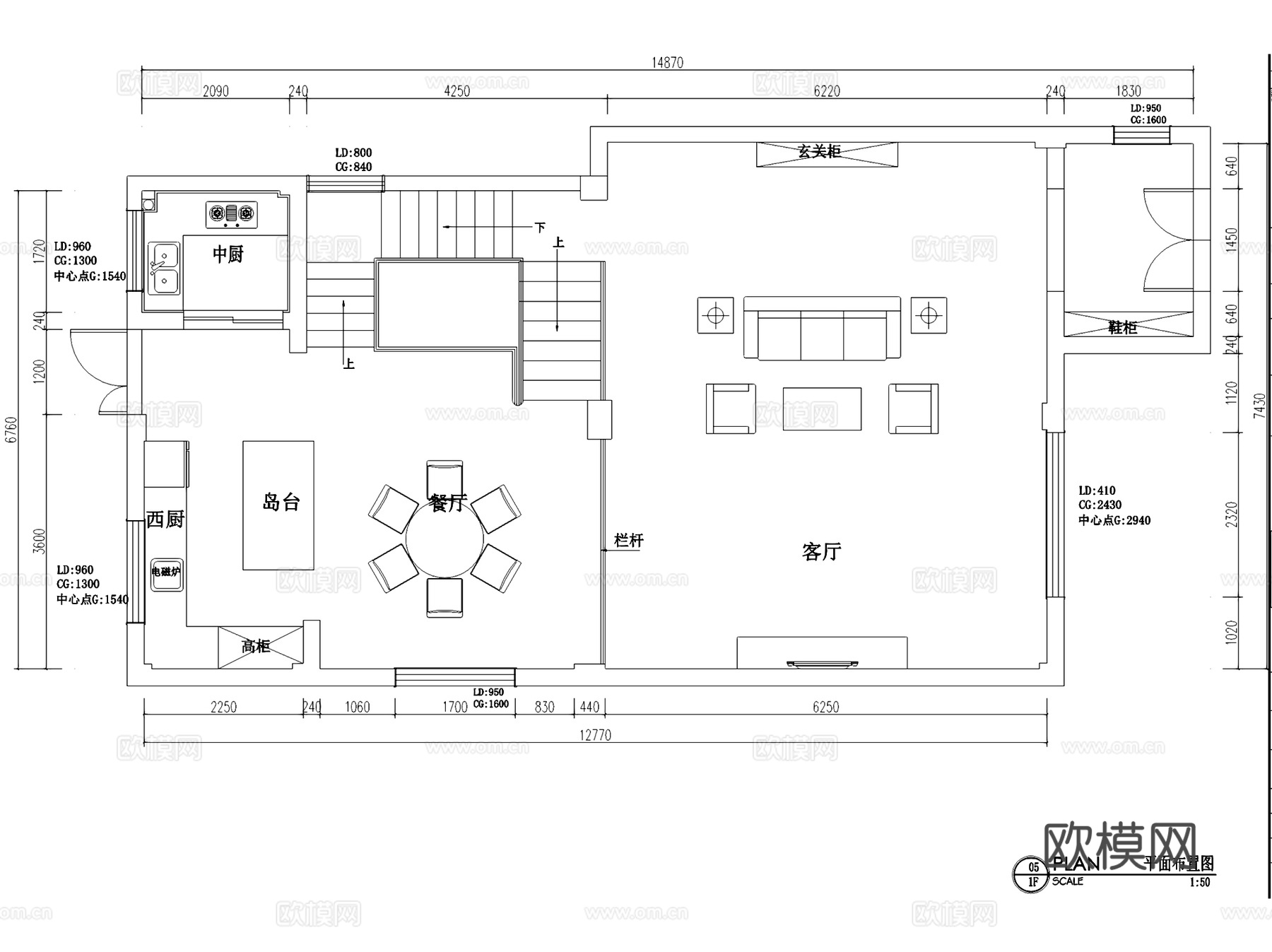 瑞景国际21#102美式三层别墅室内家装CAD施工图cad施工图