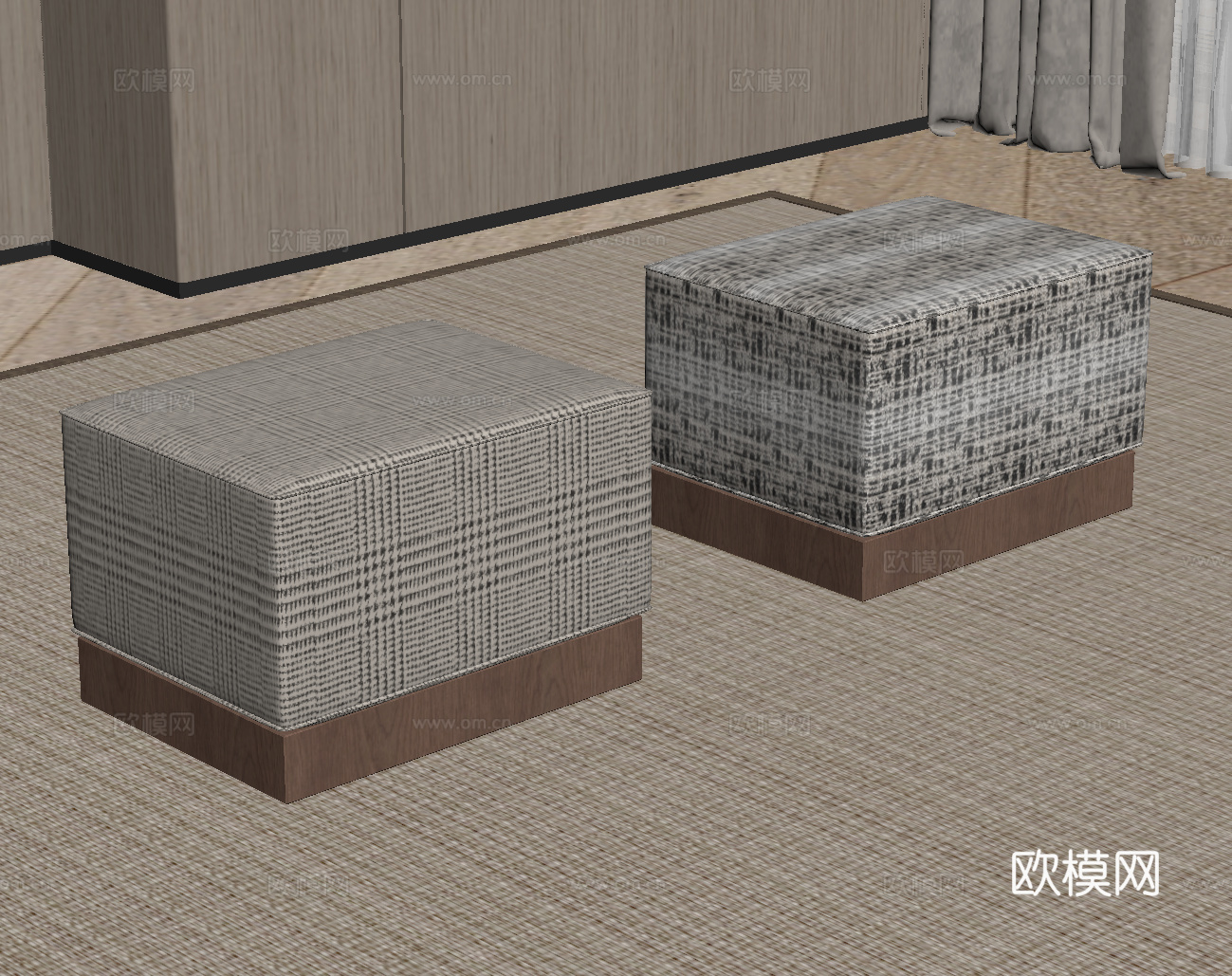 现代中古风沙发凳 布艺换鞋凳su模型