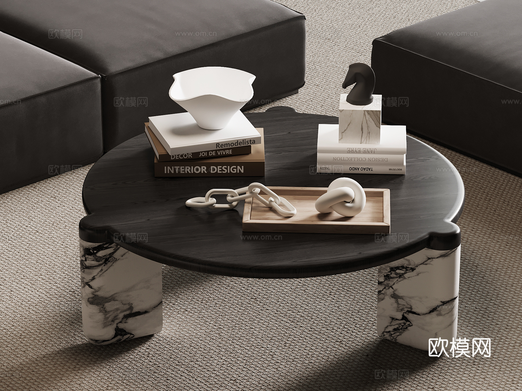 现代意式茶几 实木茶几su模型