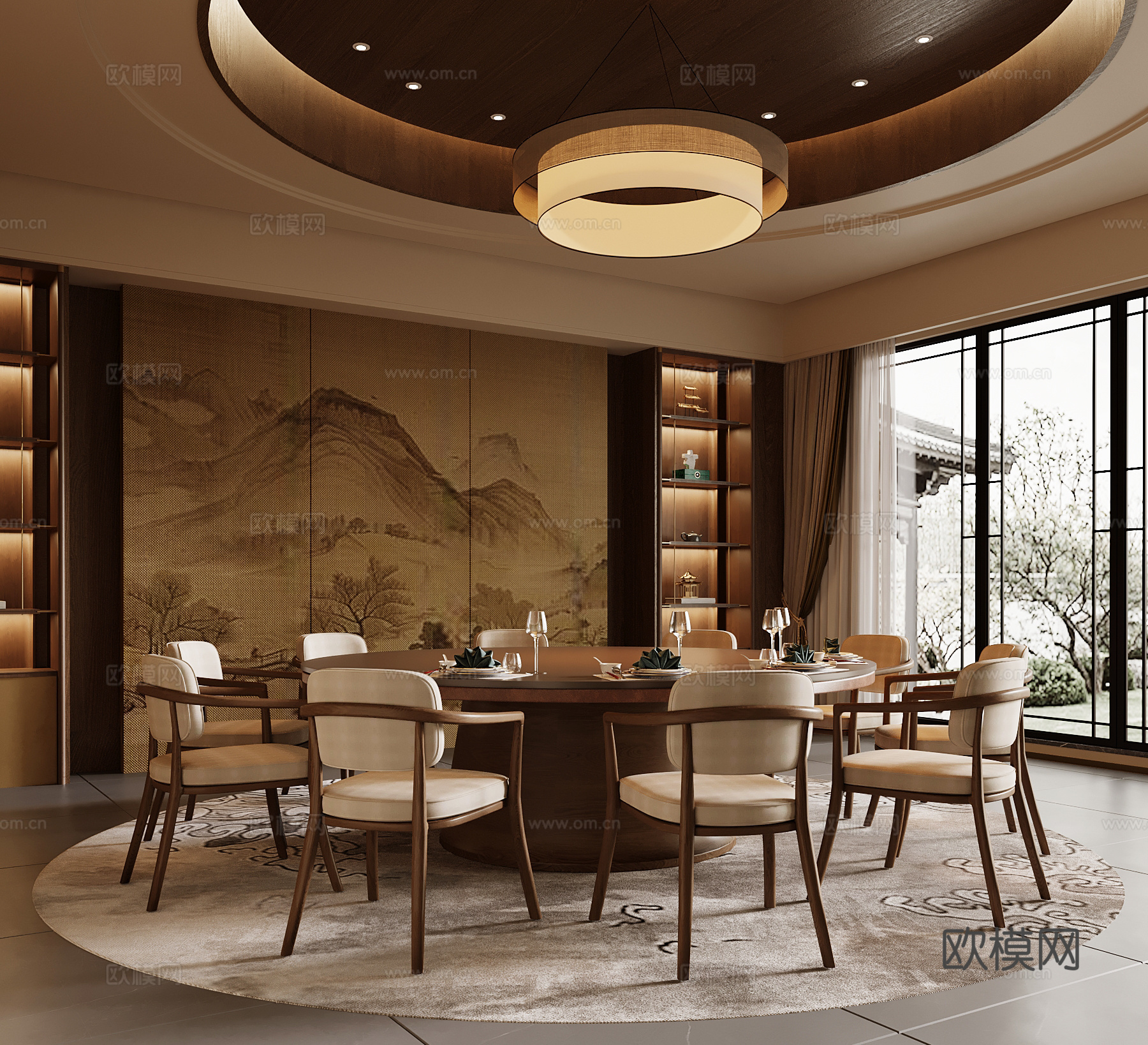 新中式包厢su模型