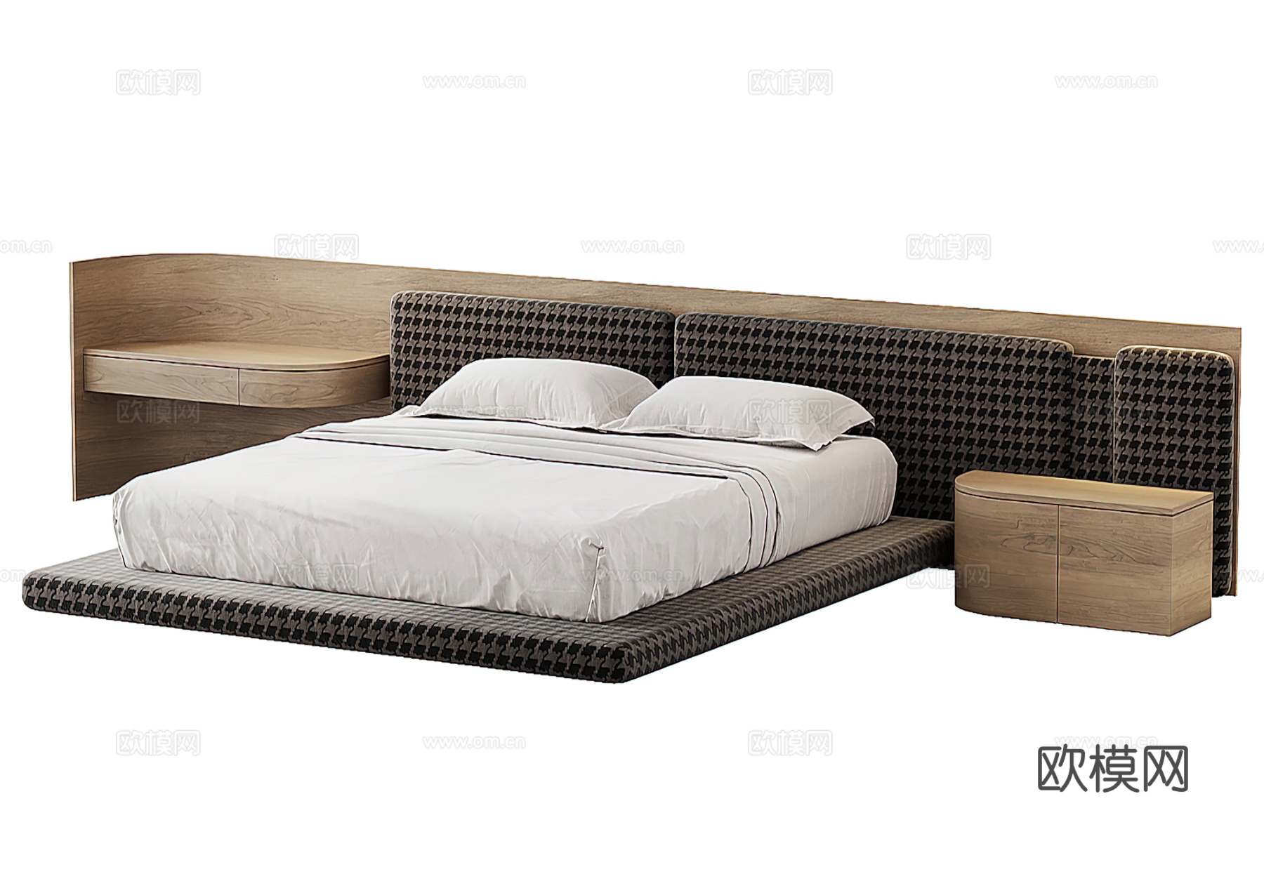 MINOTTI现代意式双人床 宽靠背双人床 悬浮床su模型