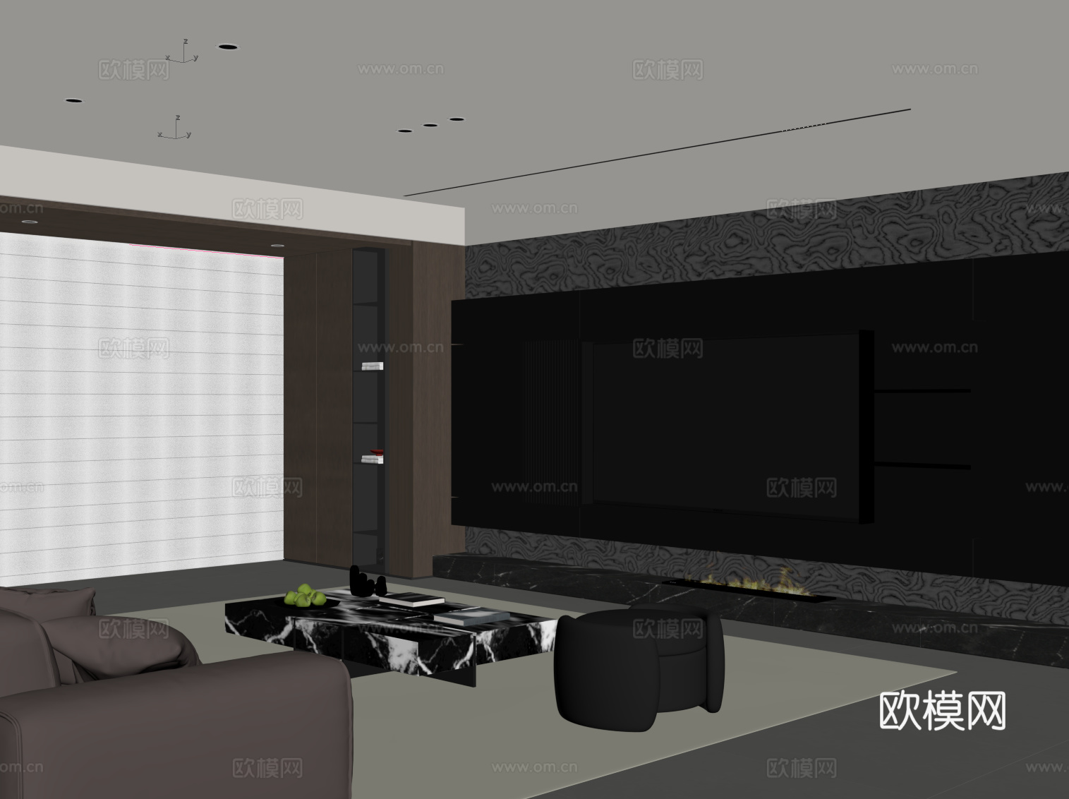 现代客厅 电视背景墙su模型