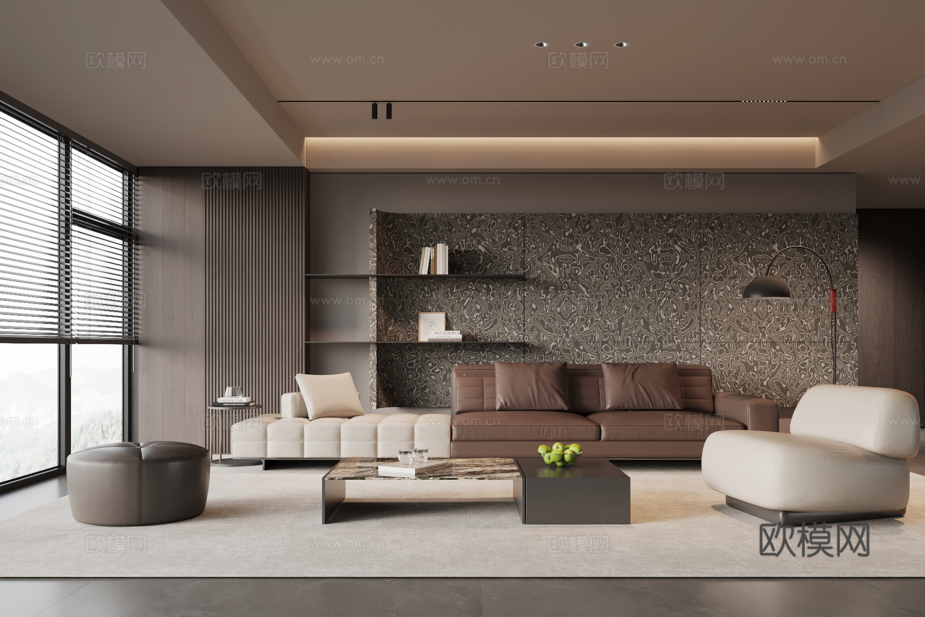 意式客厅 沙发茶几组合 背景墙su模型