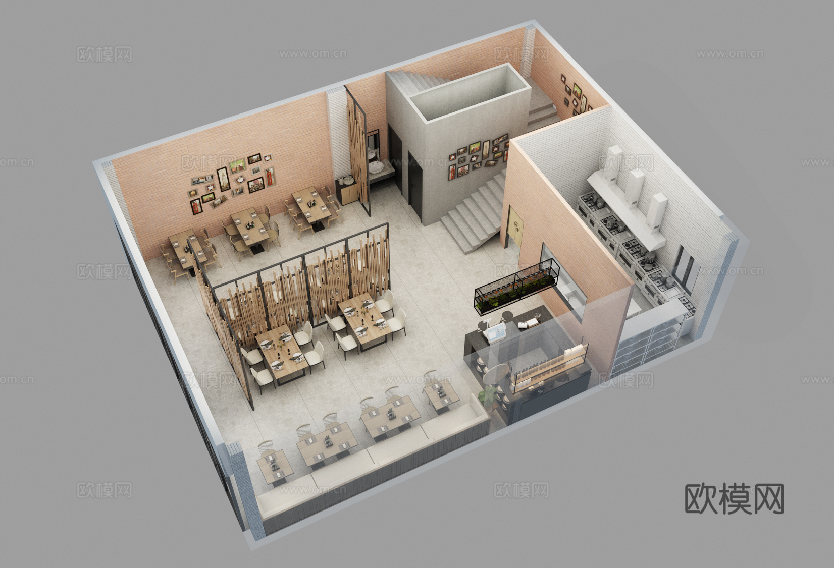 现代工装餐厅样板间3d模型下载