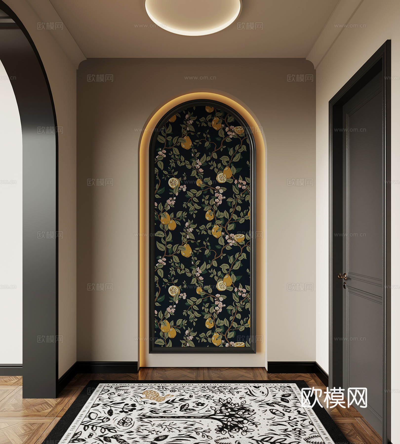 法式玄关 法式挂画法式装饰画 复古风抽象画 圆弧挂画su模型