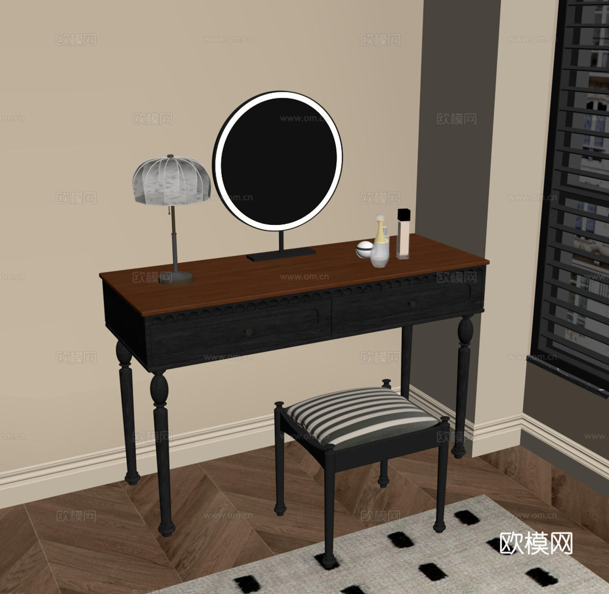 法式梳妆台 中古风梳妆台su模型