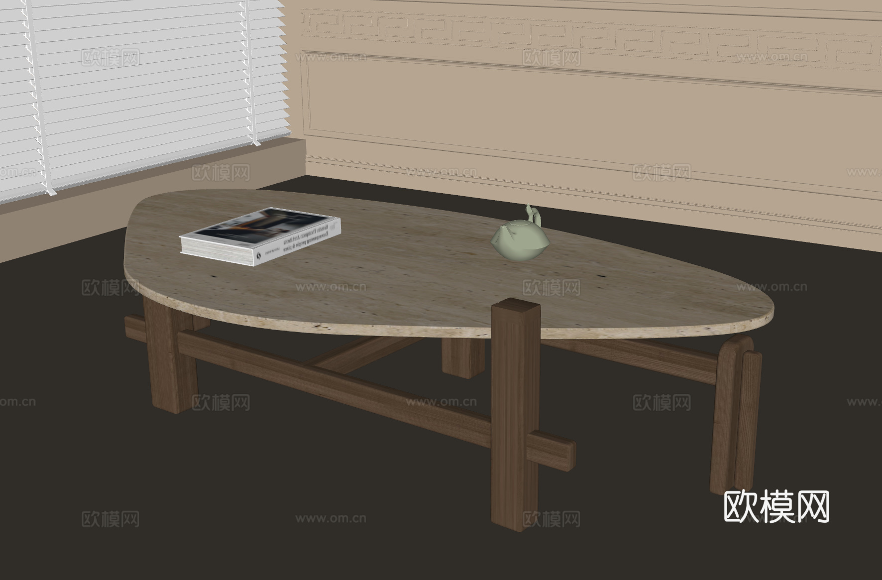 侘寂中古茶几su模型