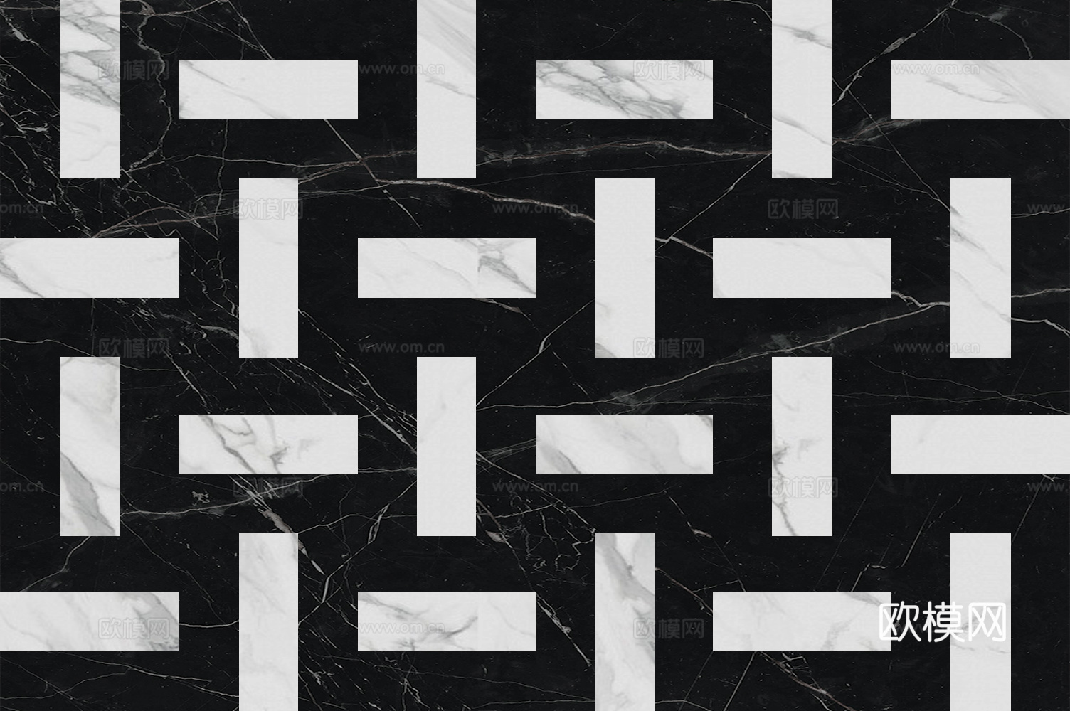 现代无缝轻奢石材拼花地面 黑白拼花石材贴图