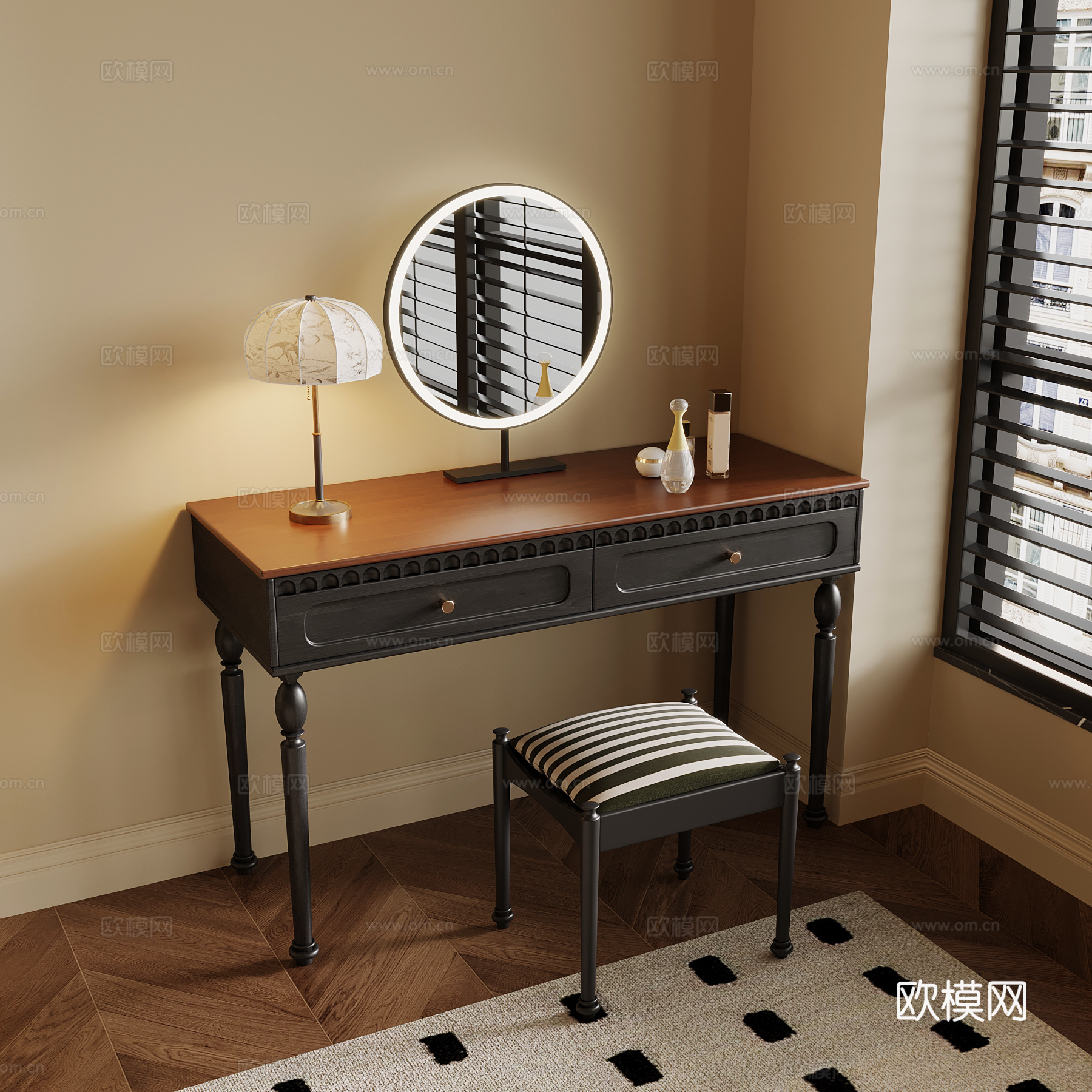 法式梳妆台 中古风梳妆台su模型