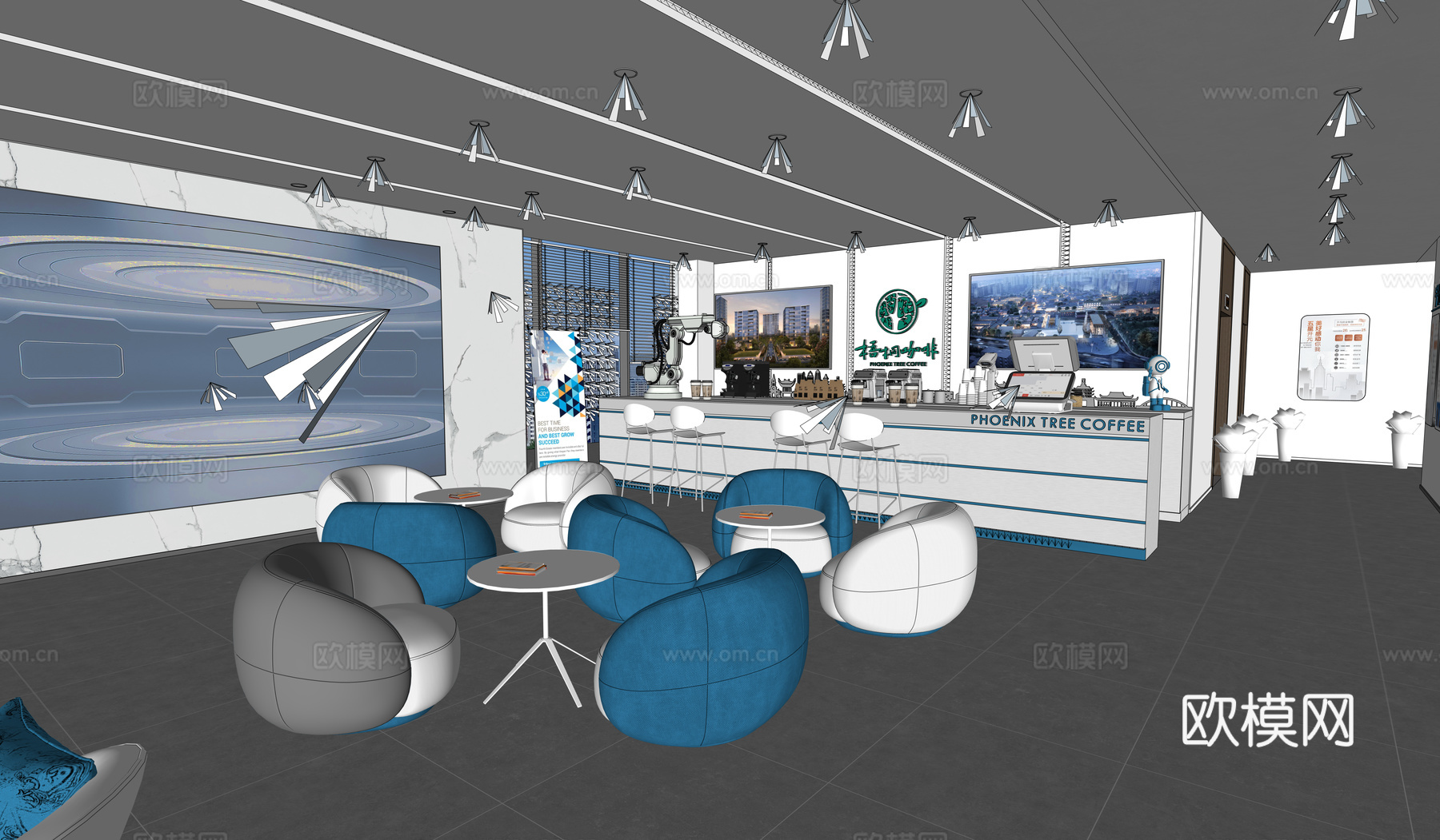 现代政务大厅 服务大厅 办事大厅 休闲接待 接待台 休闲区su模型