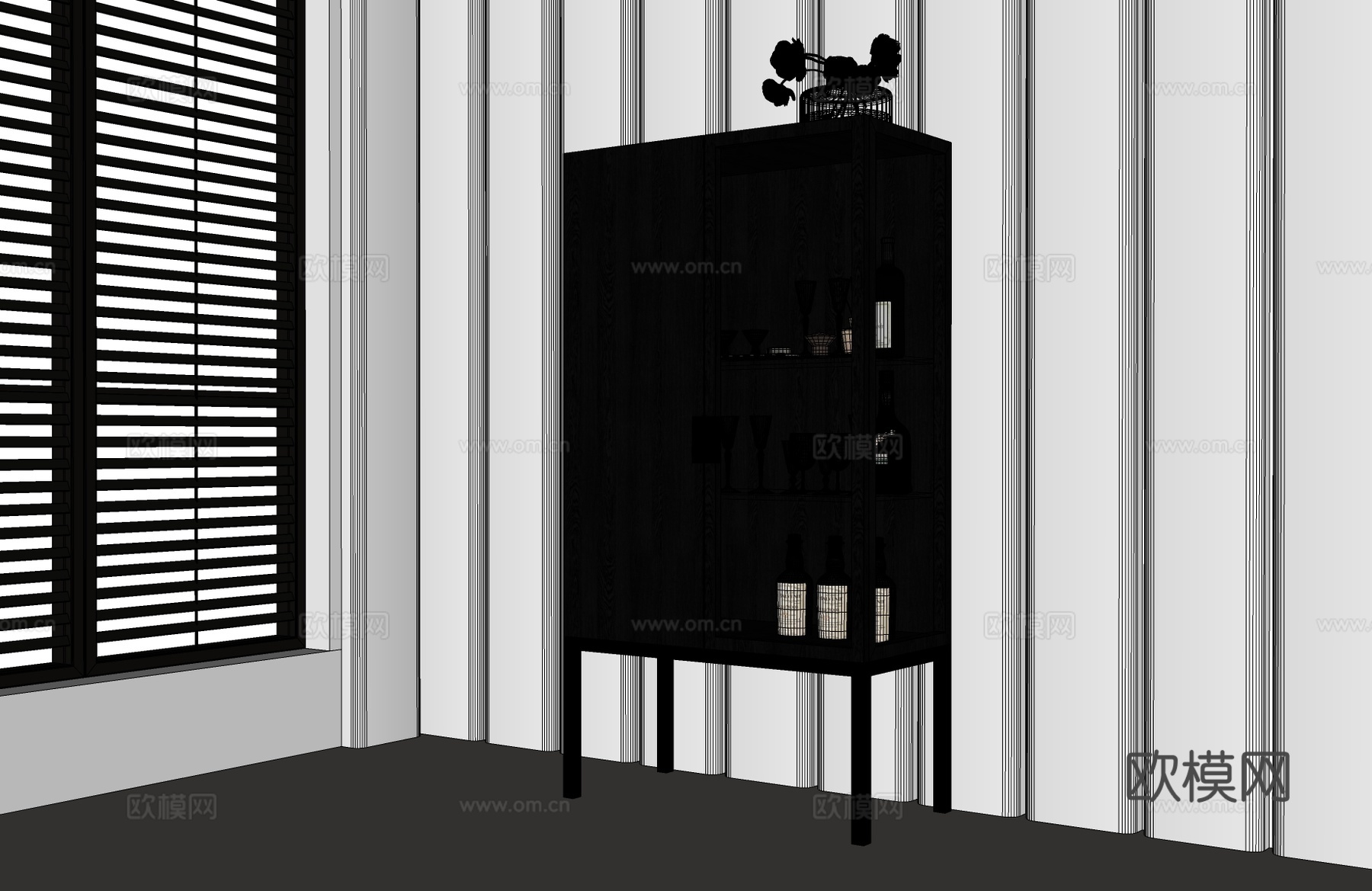 现代意式酒柜 意式装饰柜 意式边柜 意式酒柜su模型