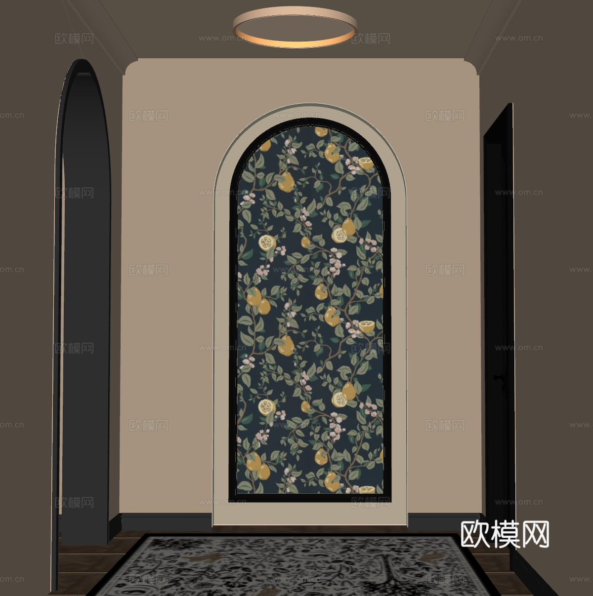 法式玄关 法式挂画法式装饰画 复古风抽象画 圆弧挂画su模型