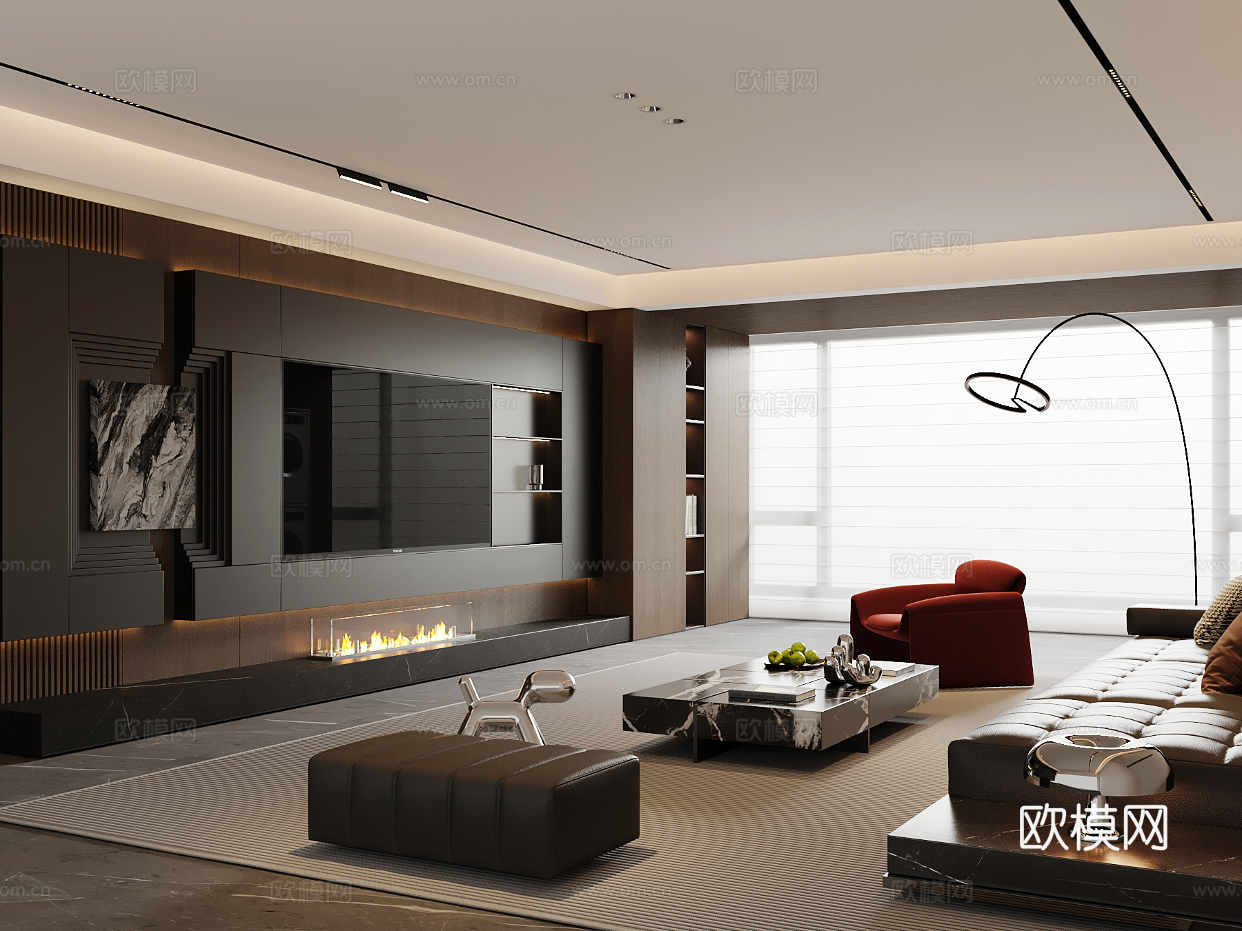 现代客厅 电视背景墙3d模型下载