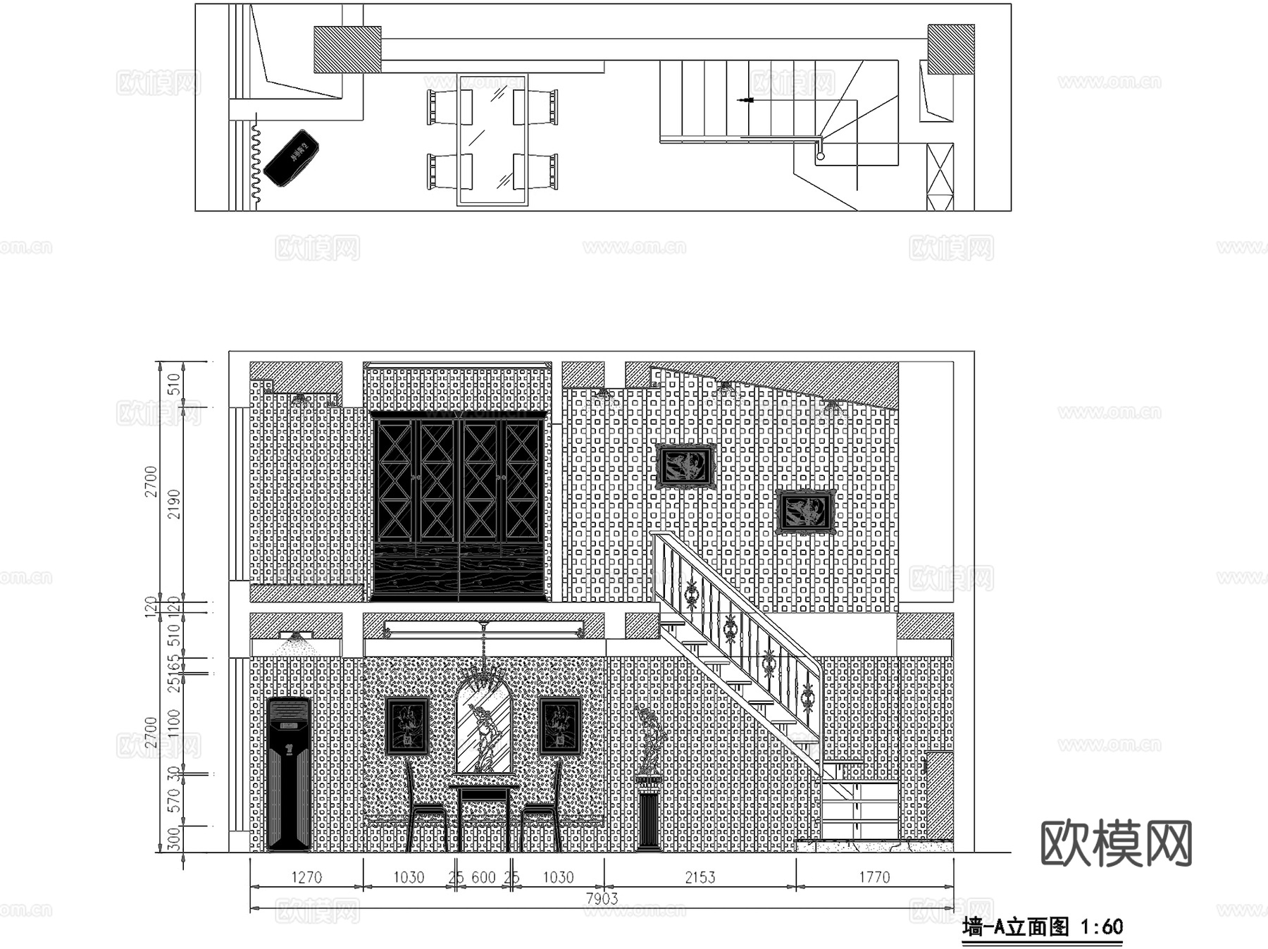 欧式二层别墅室内家装CAD施工图cad施工图