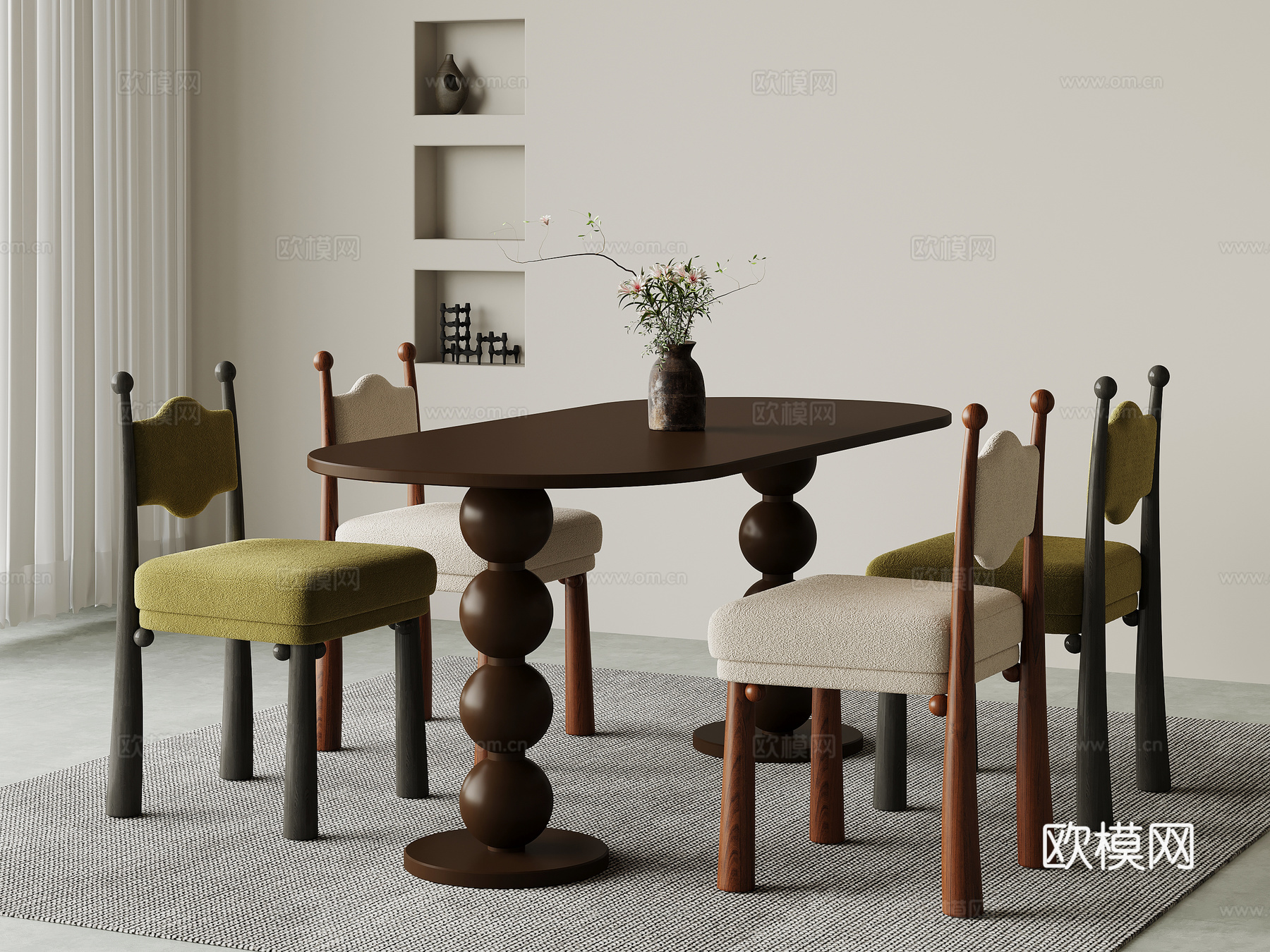 法式复古餐桌椅su模型