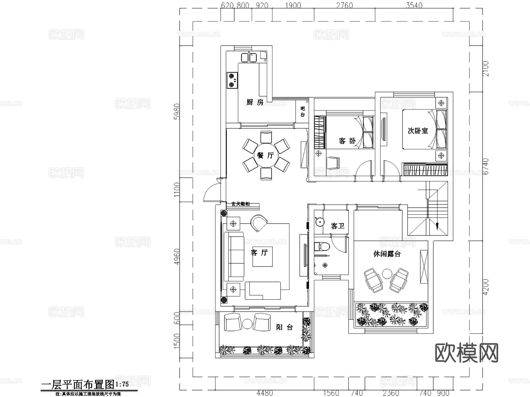 欧式二层别墅室内家装CAD施工图cad施工图
