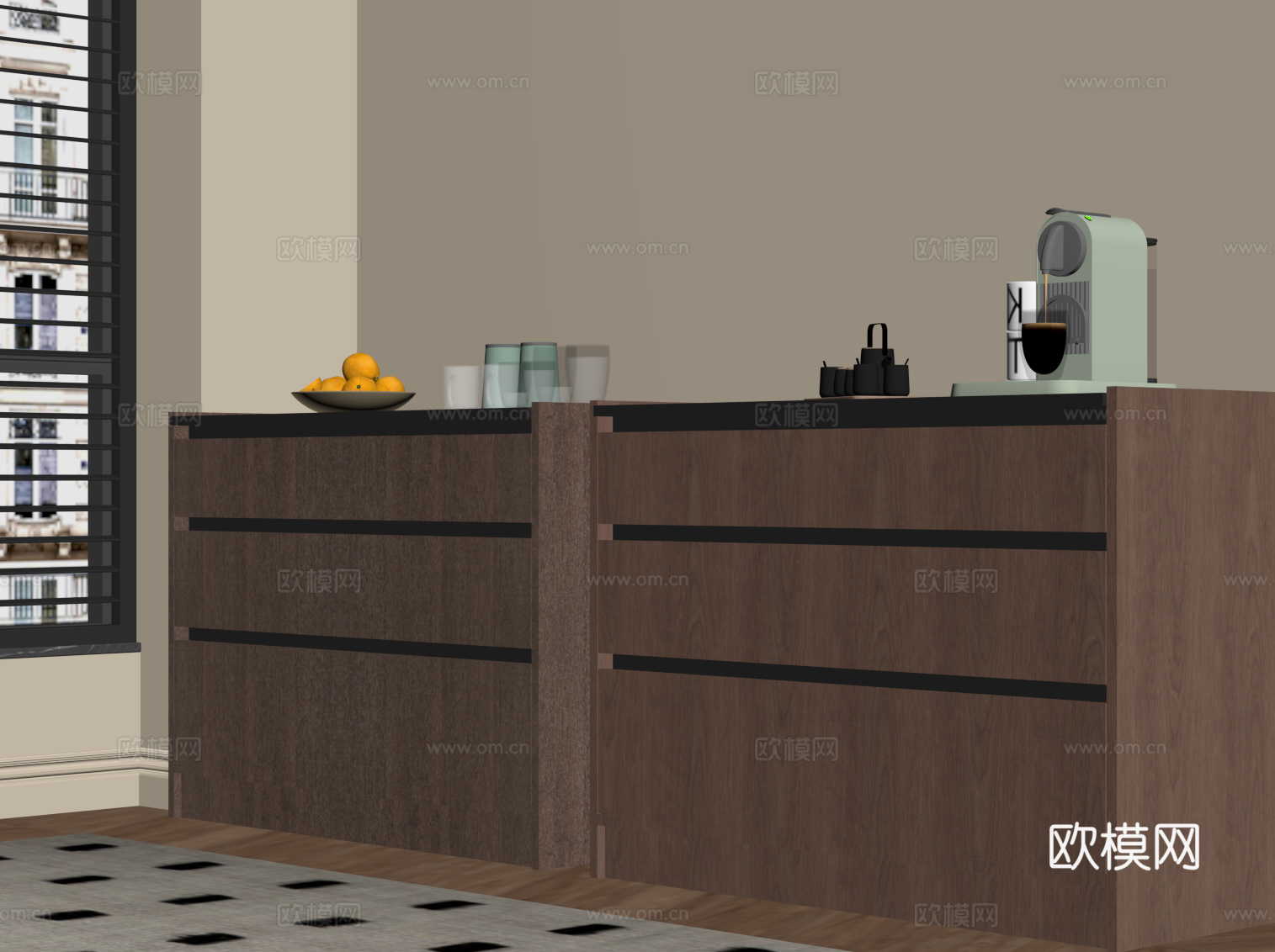 现代中古风餐边柜 备餐柜su模型