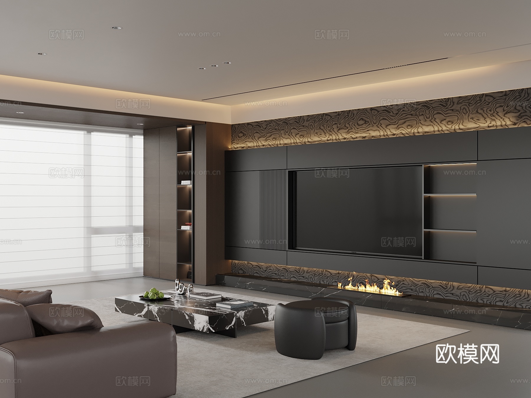 现代客厅 电视背景墙su模型