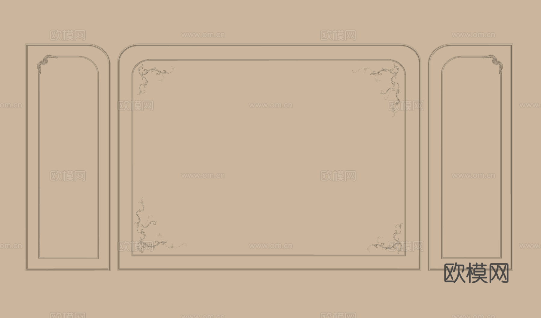法式石膏线 线条 背景墙su模型