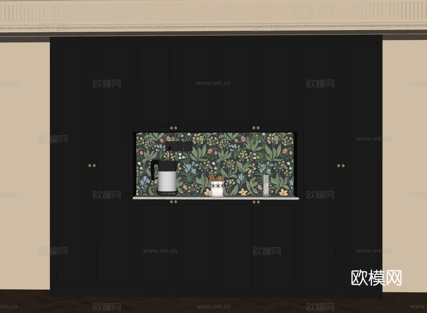 法式奶油风餐边柜 酒柜su模型