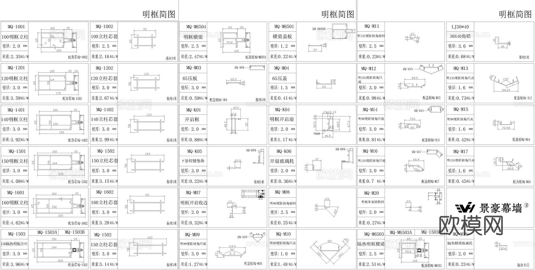 明框幕墙节点cad施工图