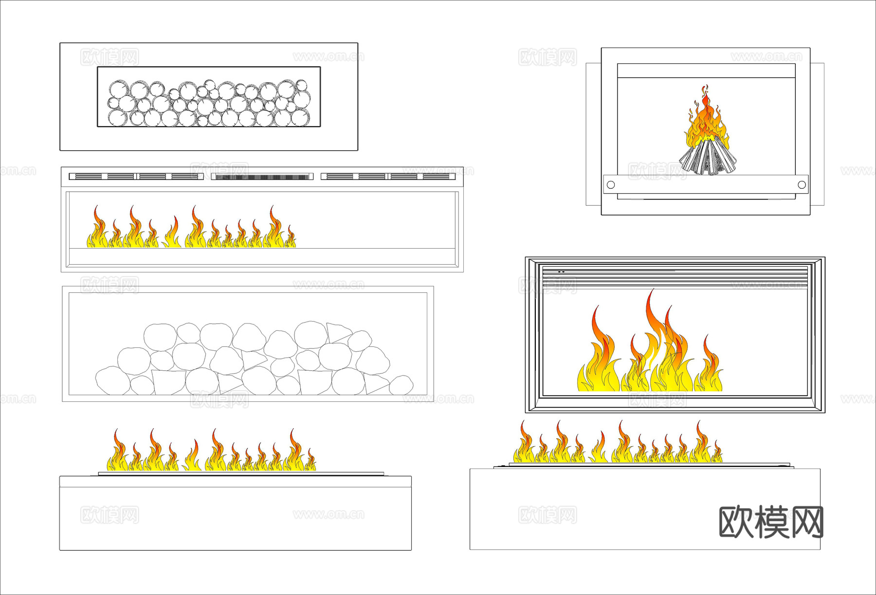 25年精选CAD壁炉火焰图库cad施工图