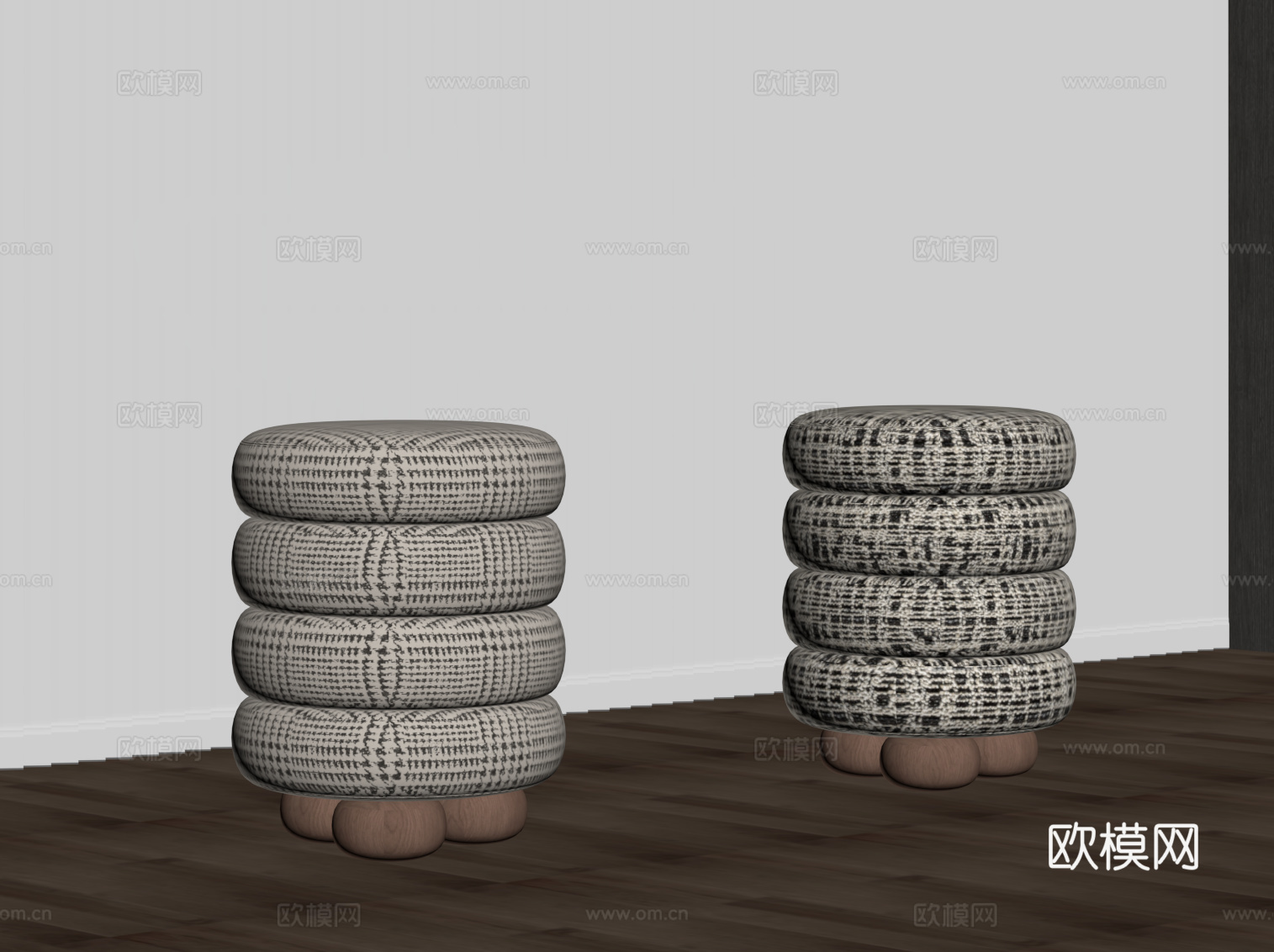 现代中古风布艺梳妆凳 换鞋凳 沙发凳su模型