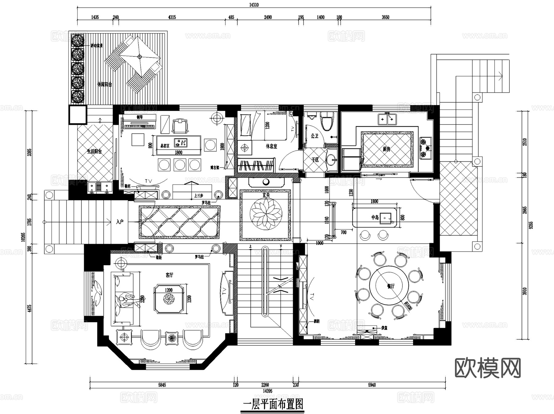 千亿山庄凝香园1排08号三层别墅室内家装CAD施工图整套cad施工图