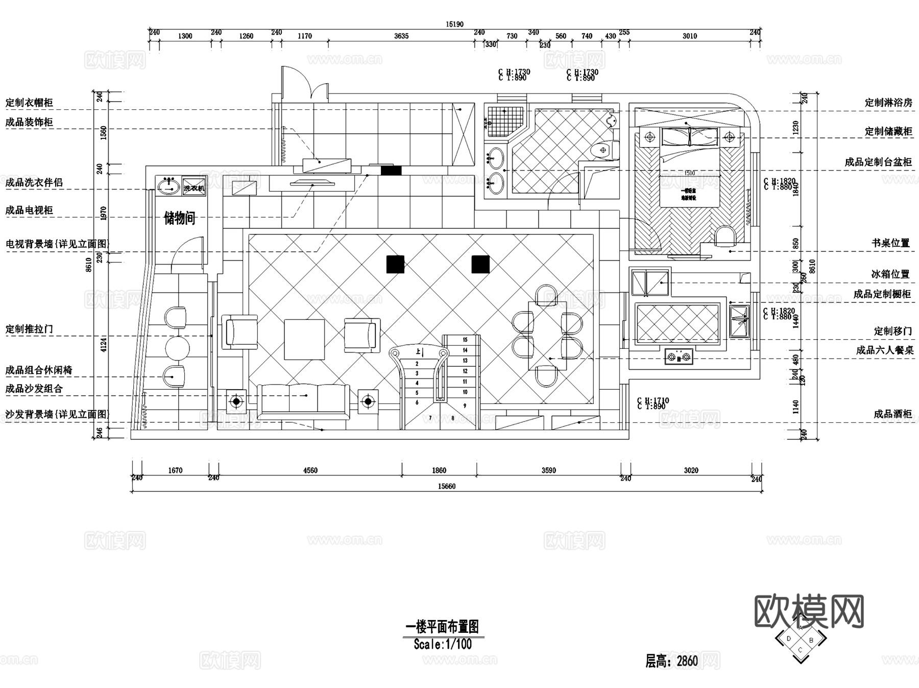 南京湖滨世纪花园美式私宅跃层室内家装CAD施工图cad施工图