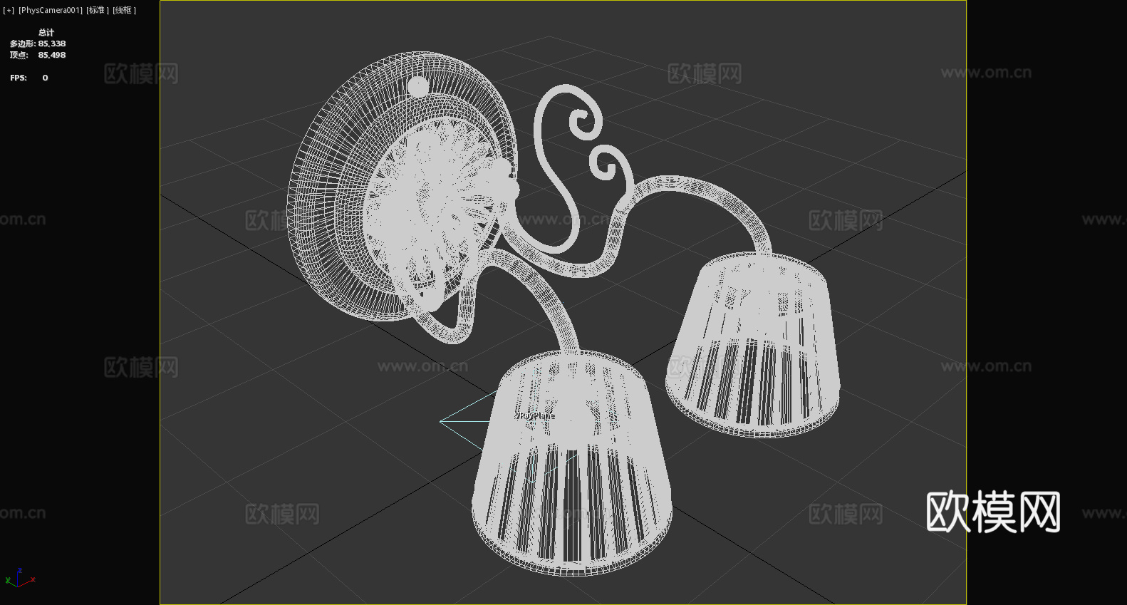 壁灯 双头 花纹底座 百褶灯罩 卷曲支架3d模型下载（渲染图6）