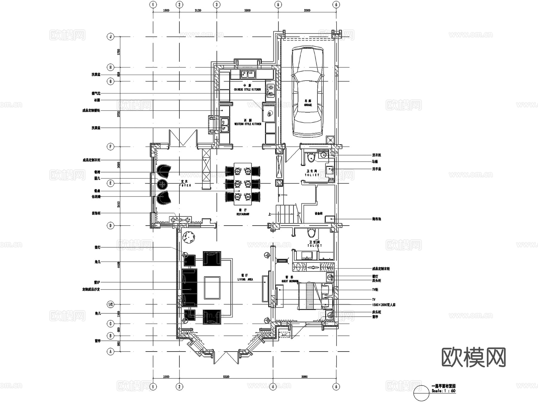 盘锦美的城三层小别墅样板间室内家装CAD施工图cad施工图