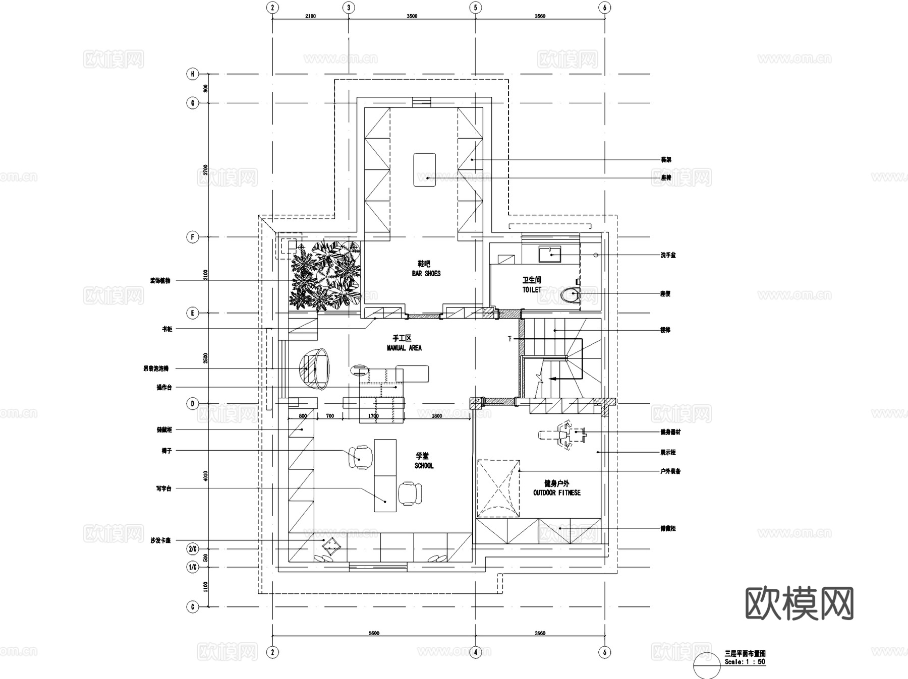 盘锦美的城三层小别墅样板间室内家装CAD施工图cad施工图
