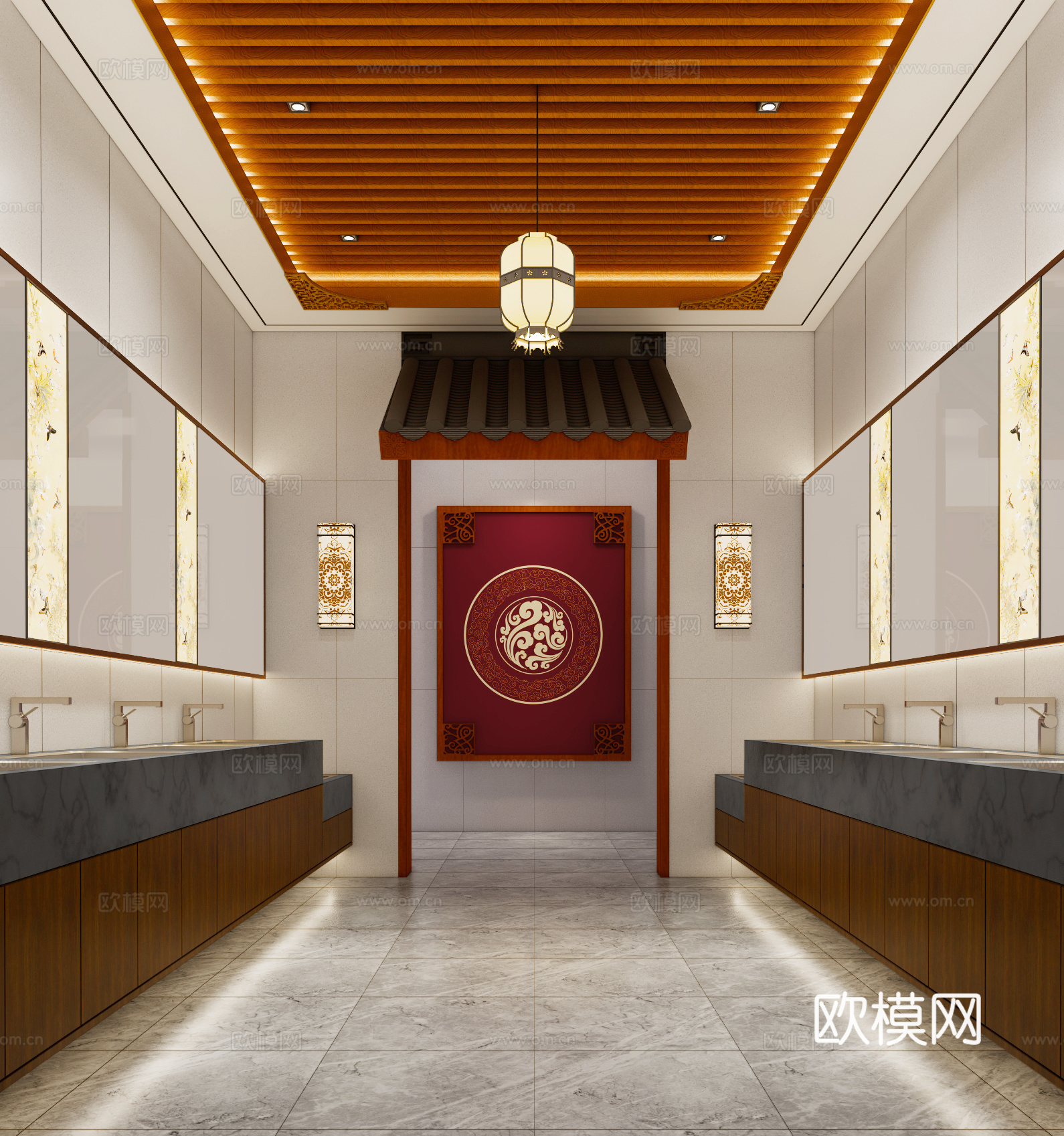 新中式复古酒店卫生间_酒店卫生间_景区卫生间_购物大厅卫生间su模型