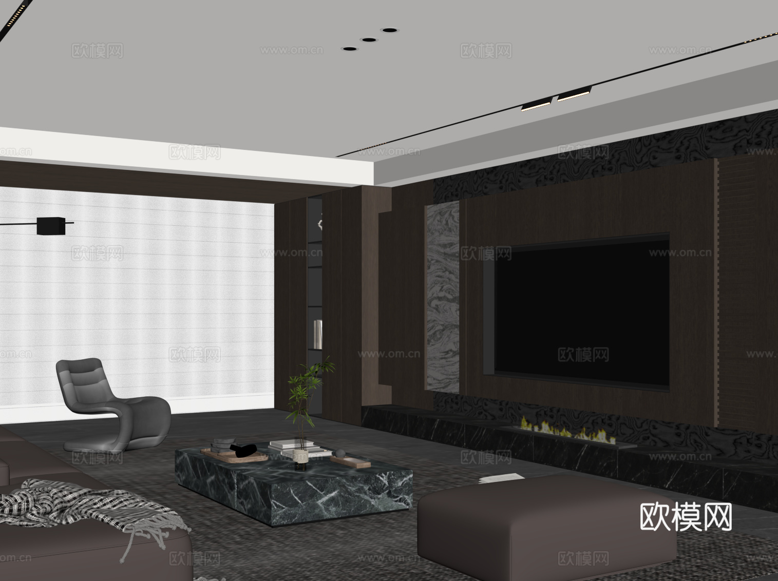 现代客厅 电视背景墙su模型