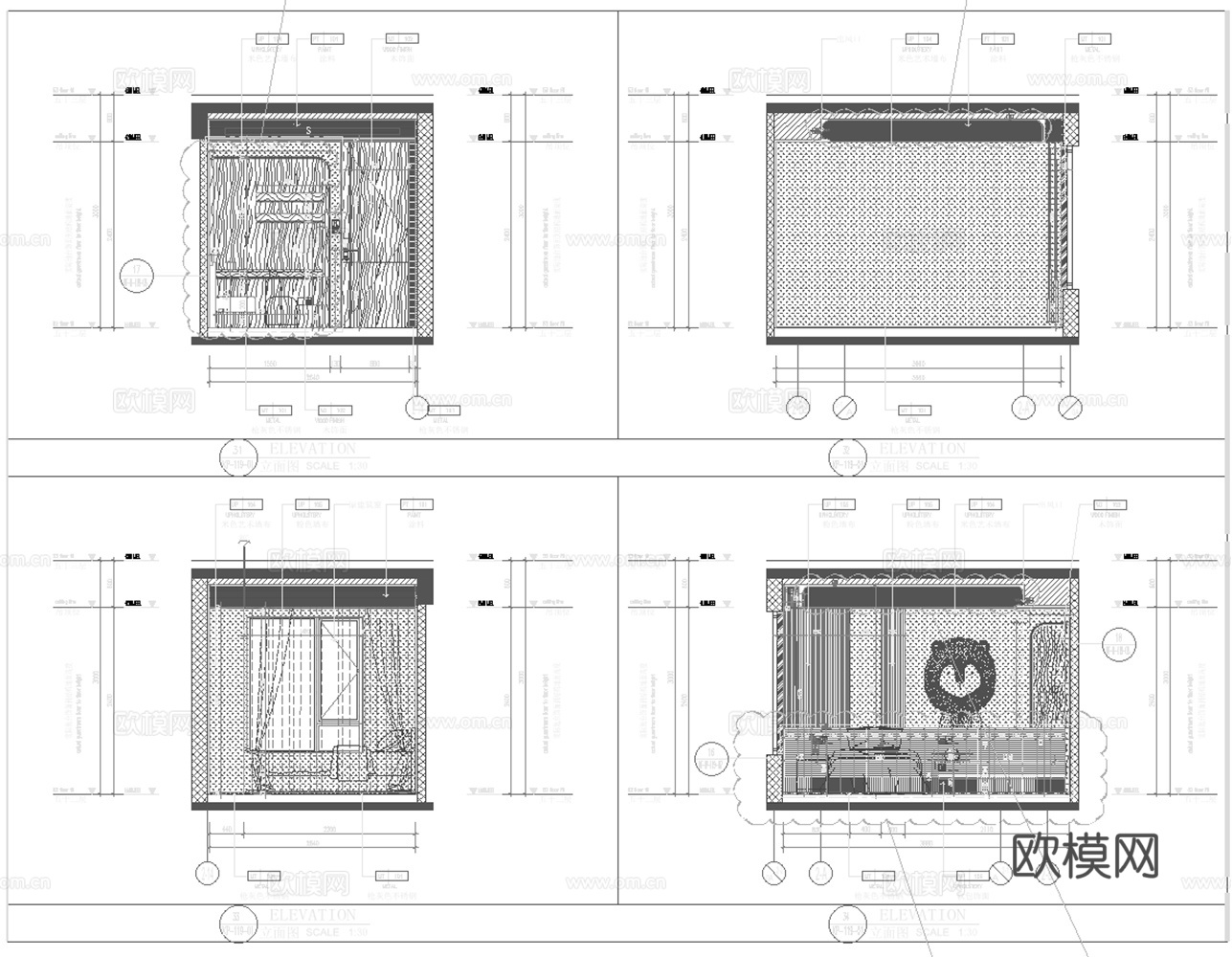 15套现代3室精装修样板房大户型洋房大平层全套施工图cad施工图