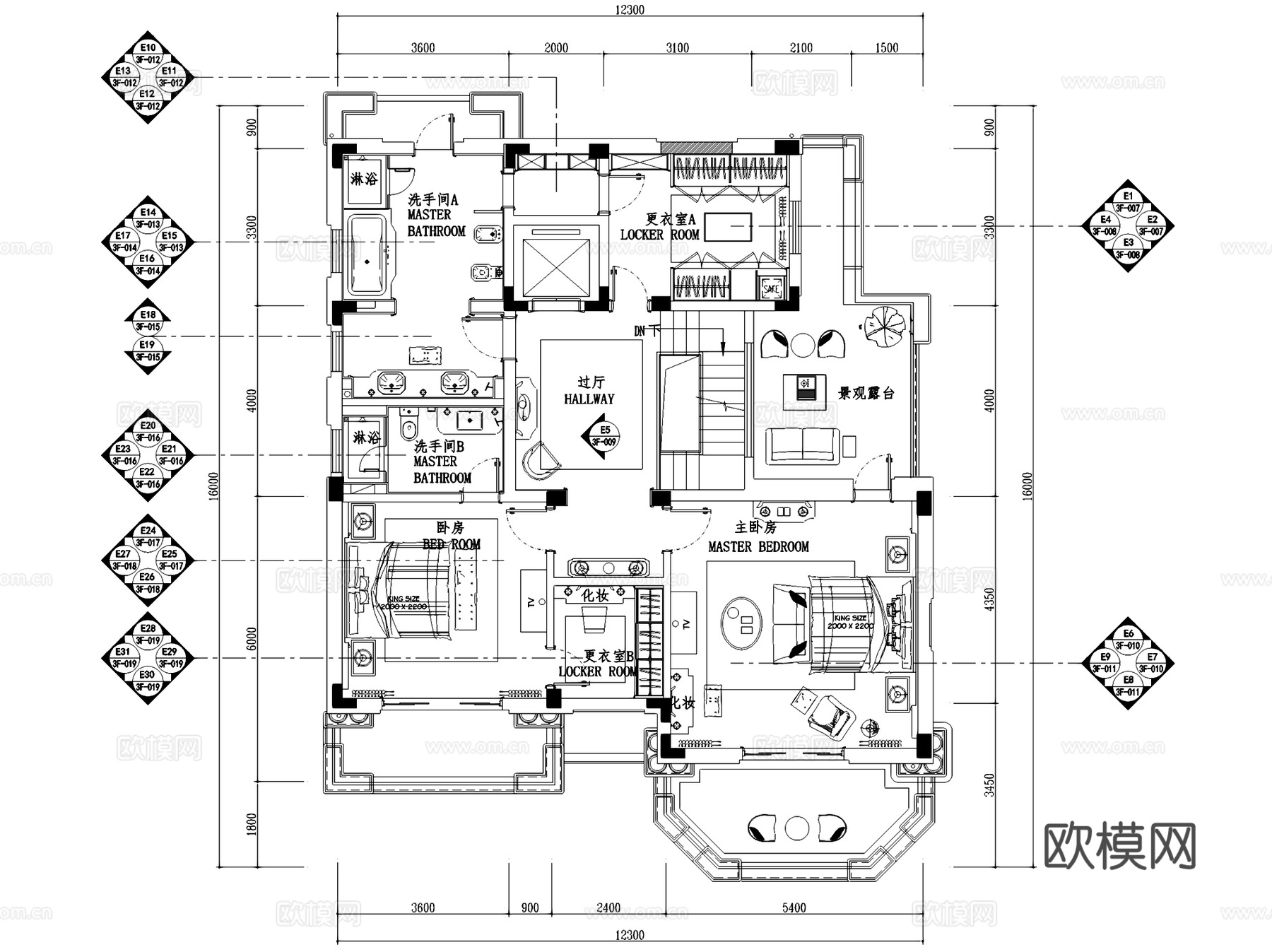南通博园岚郡A2户型三层别墅室内家装CAD施工图整套cad施工图